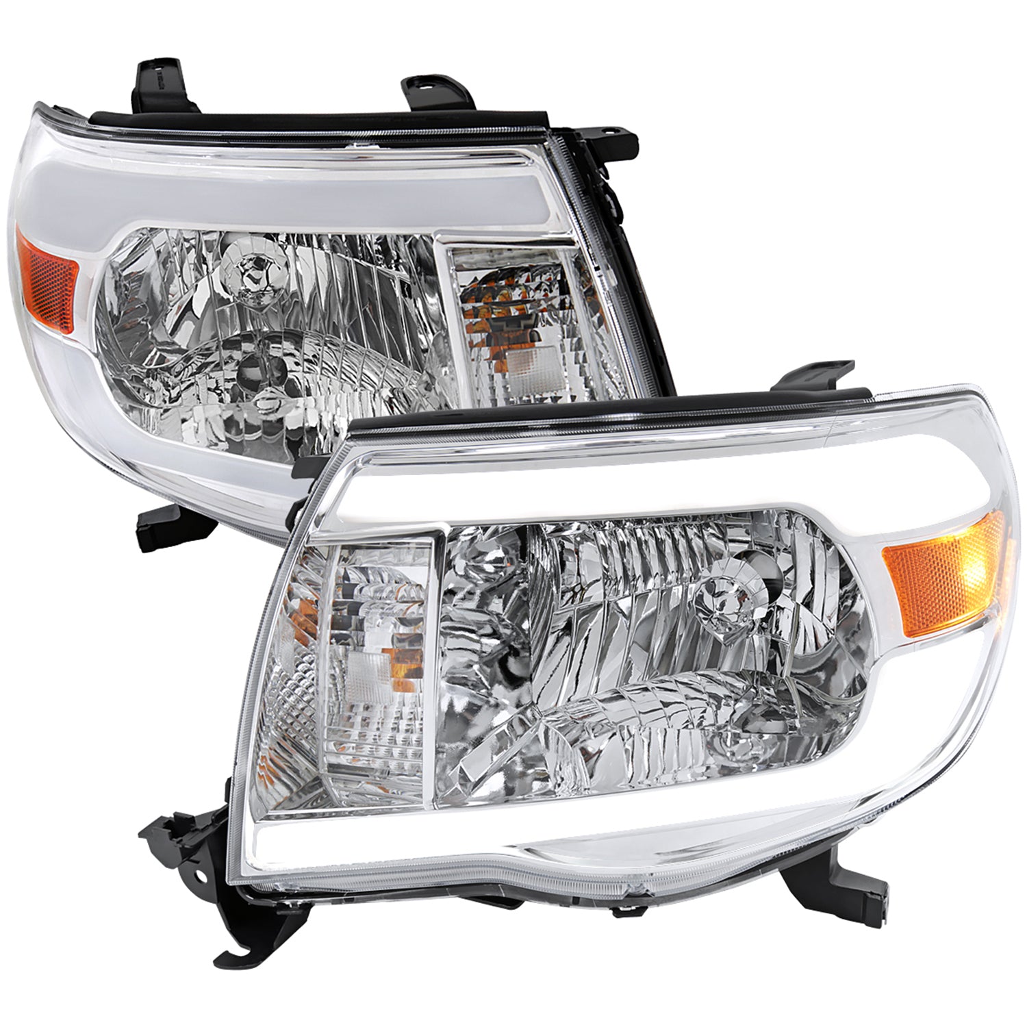 2005-2011 Toyota Tacoma LED Bar Factory Style Headlights Chrome/Clear Lens