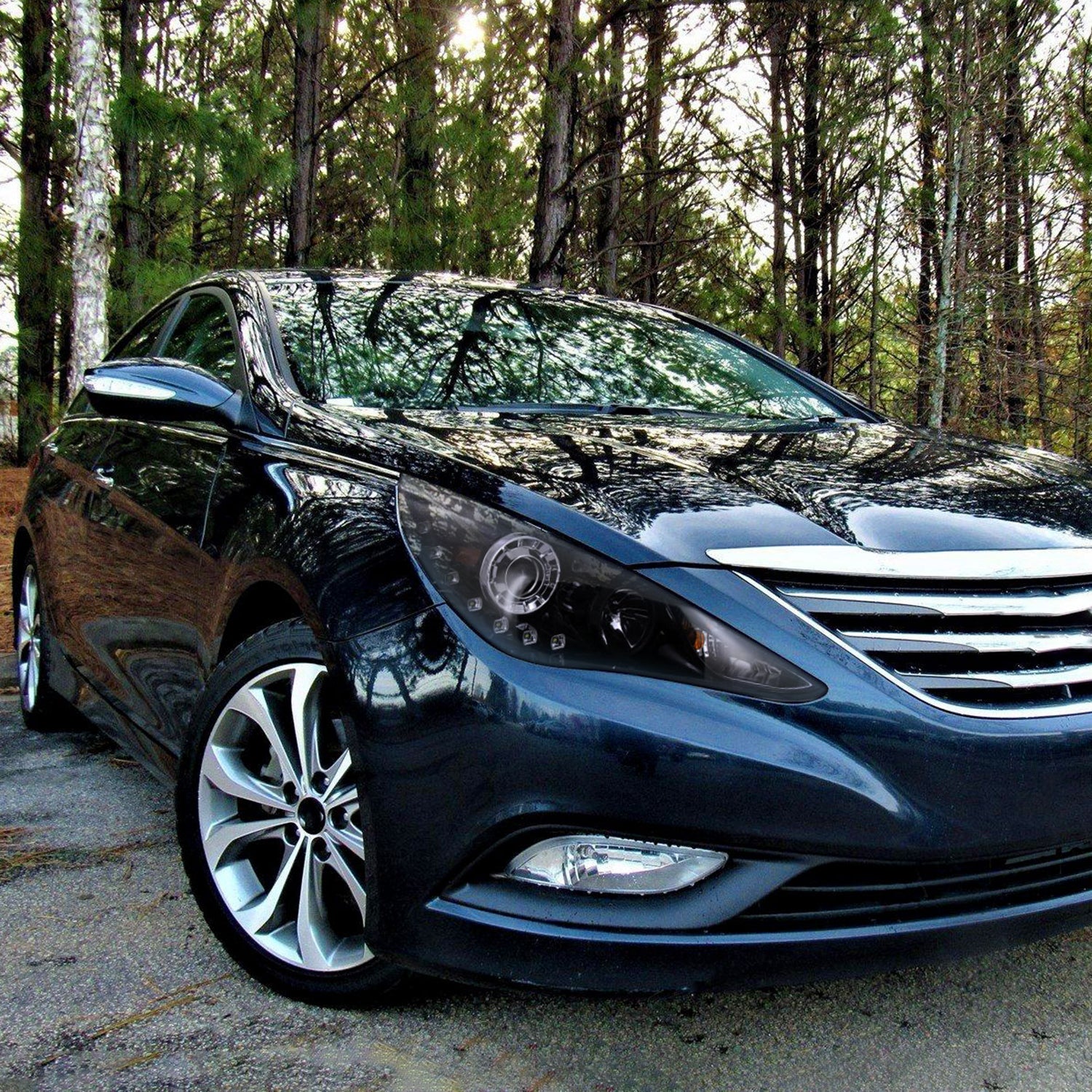 2011-2014 Hyundai Sonata Projector Headlights SMD LED Light Strip Black/Smoke