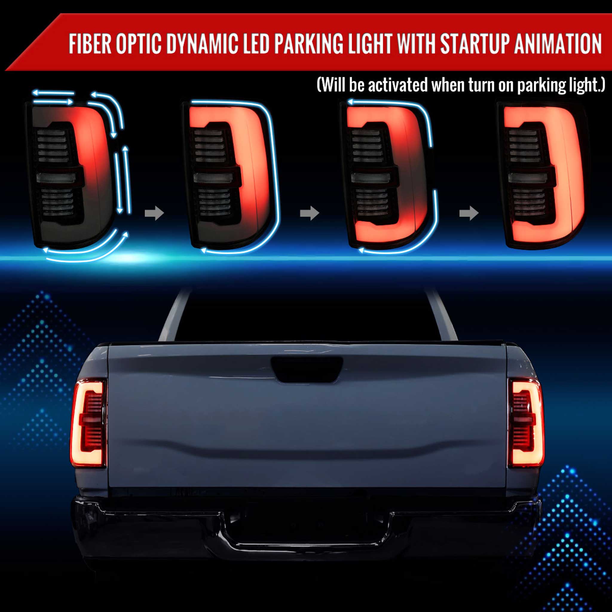 For Dodge RAM 2500/3500 2019-2024 LED Sequential Signal Tail Lights Glossy Black Housing Dark Smoked Lens