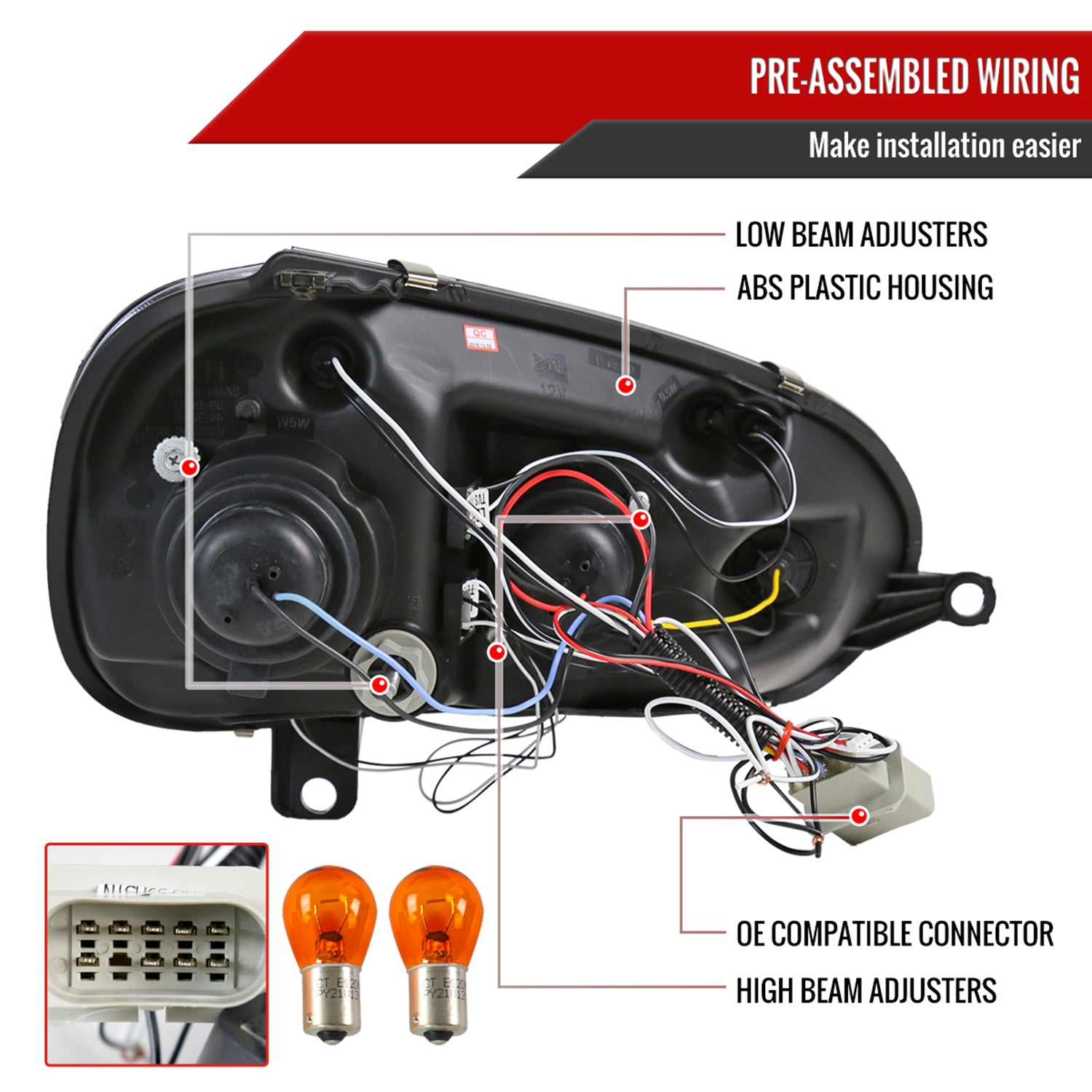 2006-2008 VW Golf Rabbit / Jetta Dual Halo Projector Headlights Matte Smoke