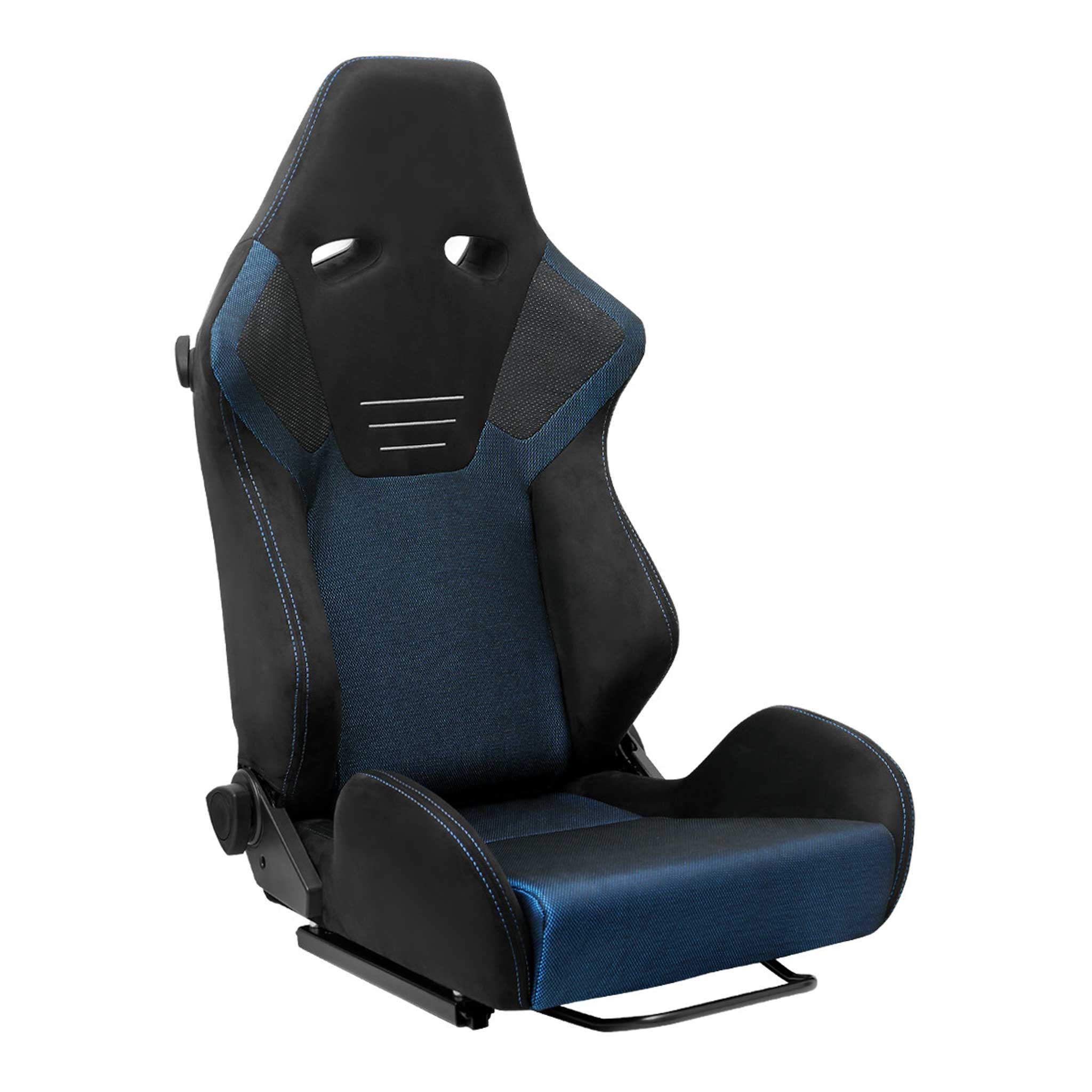 Universal Racing Seat Black Suede And Blue Bird Eye/Cloth With Double Blue Stich