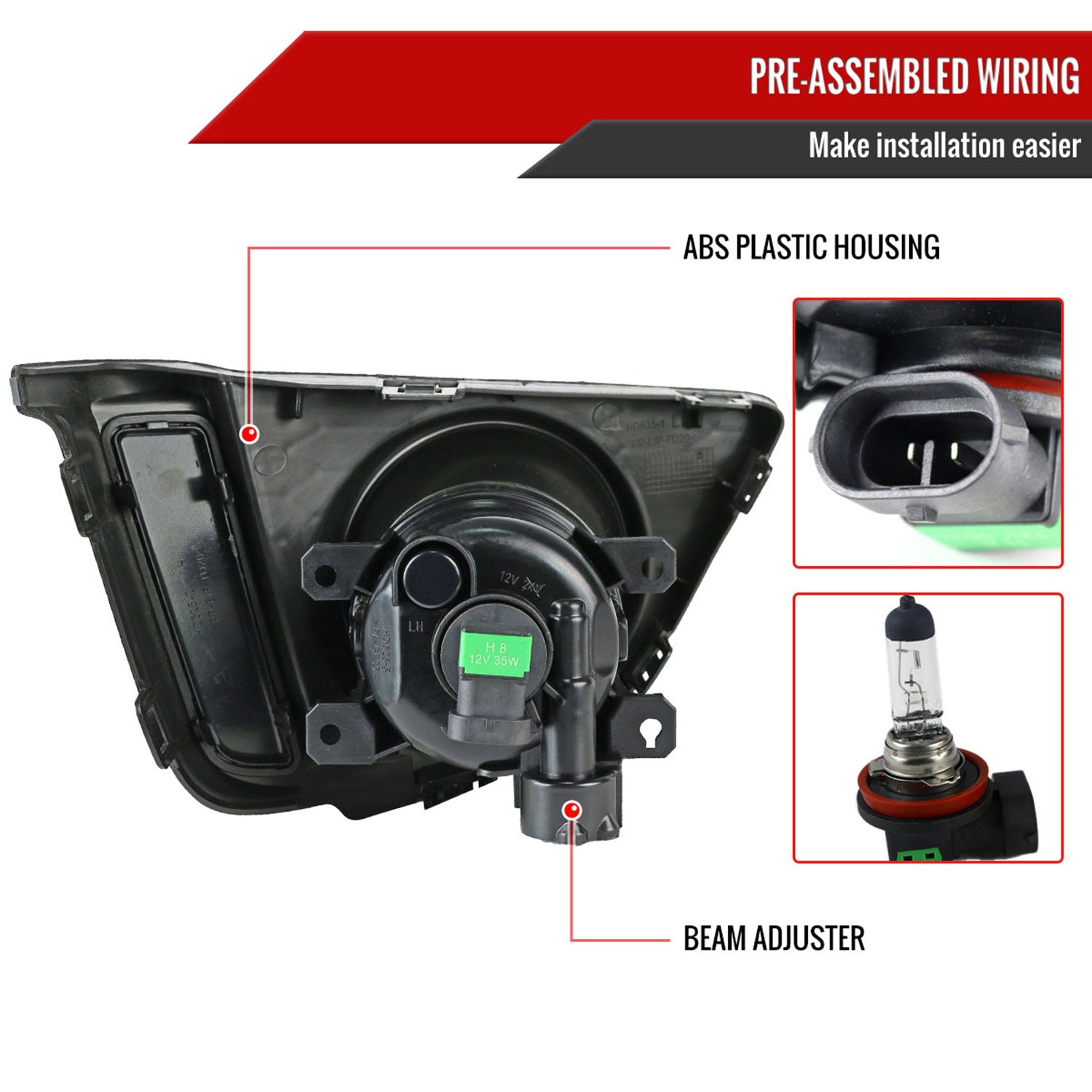 2015-2016 Honda Fit 12V/35W H8 Fog Lights Kit Chrome Housing/Clear Lens