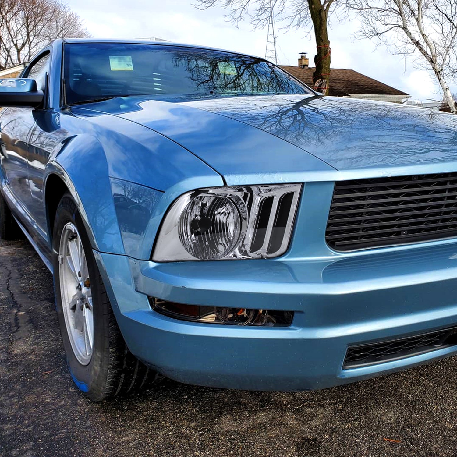 2005-2009 Ford Mustang Factory Style Headlights Chrome Housing/Clear Lens