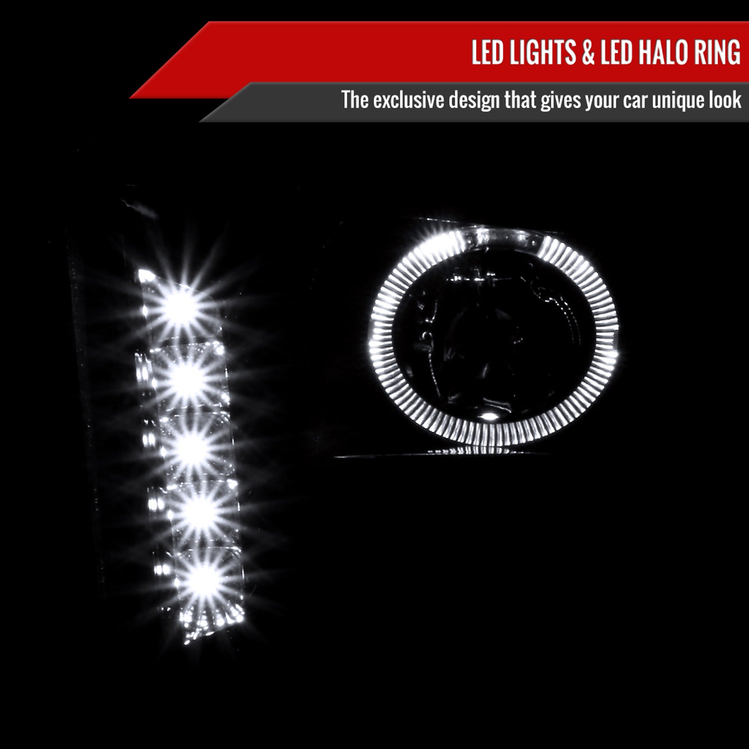 2005-2009 Ford Mustang Halo Projector Headlights Jet Black/Clear Lens