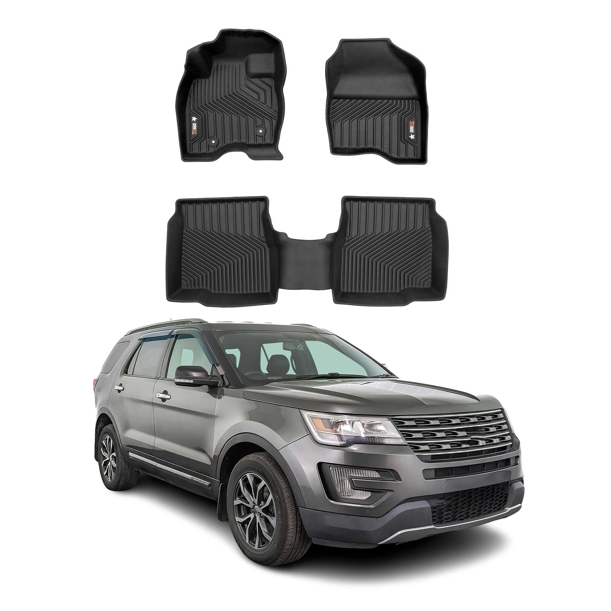 2016-2019 Ford Explorer Premium Floor Mats Liners First and Second Row Set Black