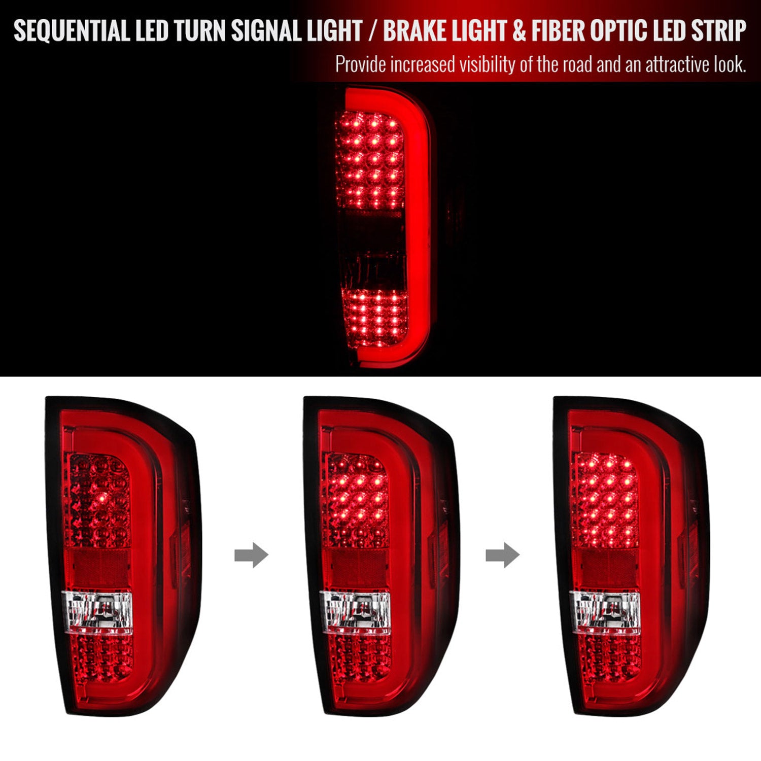 2014-2021 Toyota Tundra Sequential LED Tail Lights Chrome/Red Clear Lens