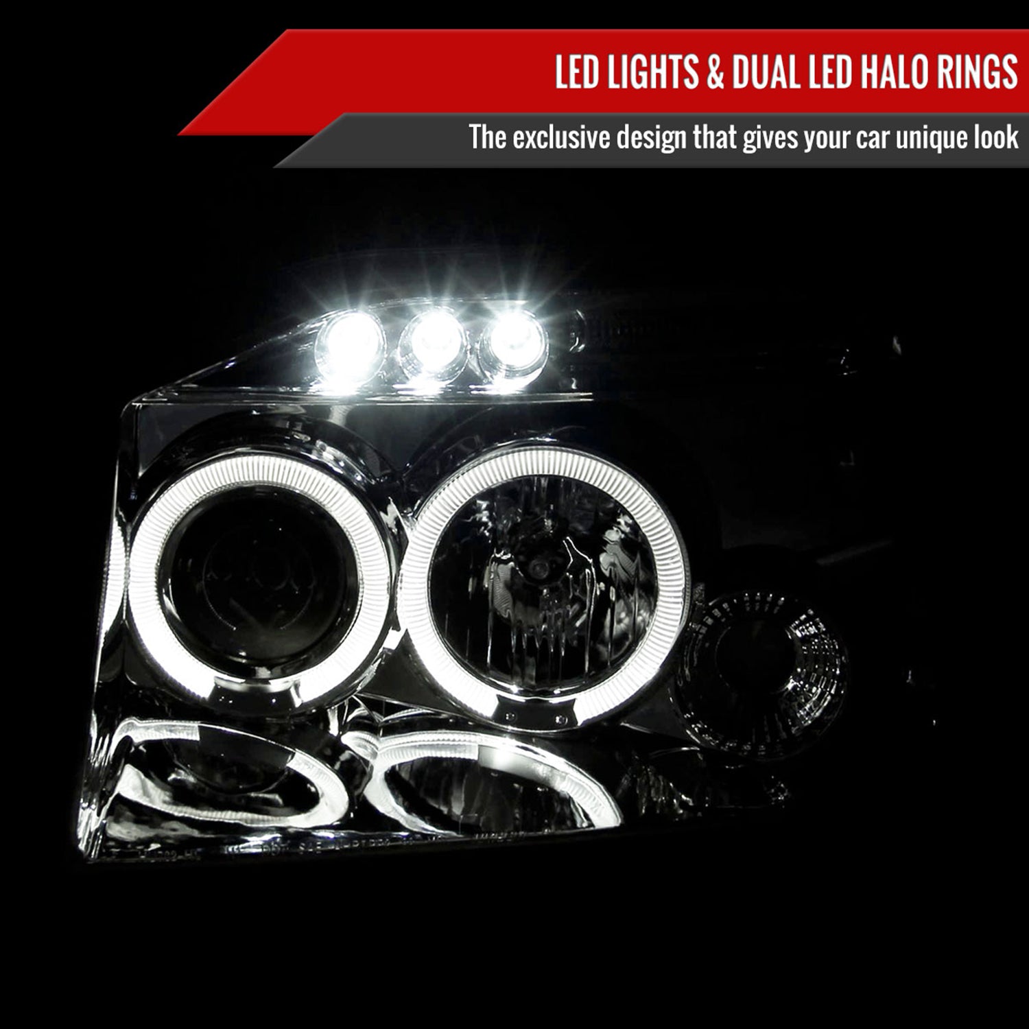 2001-2004 Nissan Frontier Dual Halo Projector Headlights Chrome/Clear Lens
