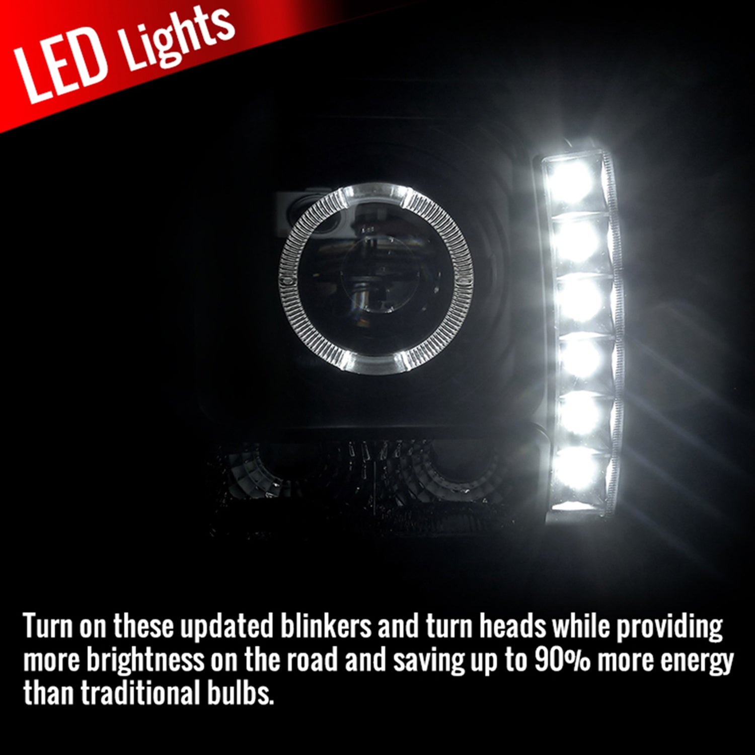 1997-2001 Jeep Cherokee Halo Projector Headlights SMD LED Light Strip Black