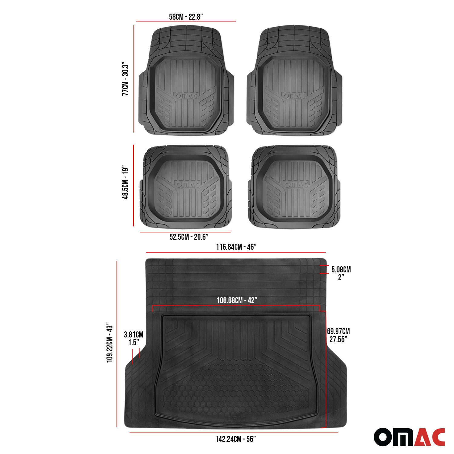 2015-2023 Jeep Renegade Semi-Custom fit Floor Mats & Cargo Liner Black