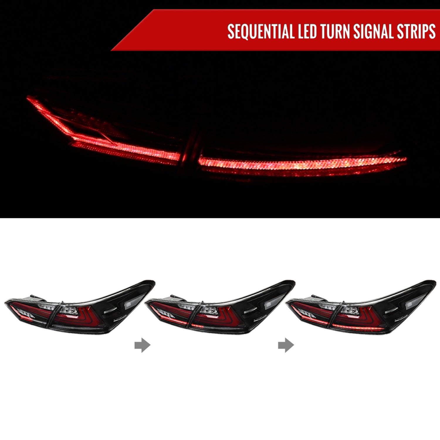 2018-2022 Toyota Camry LED Tail Lights Sequential Signal Lamps Jet Black/Clear