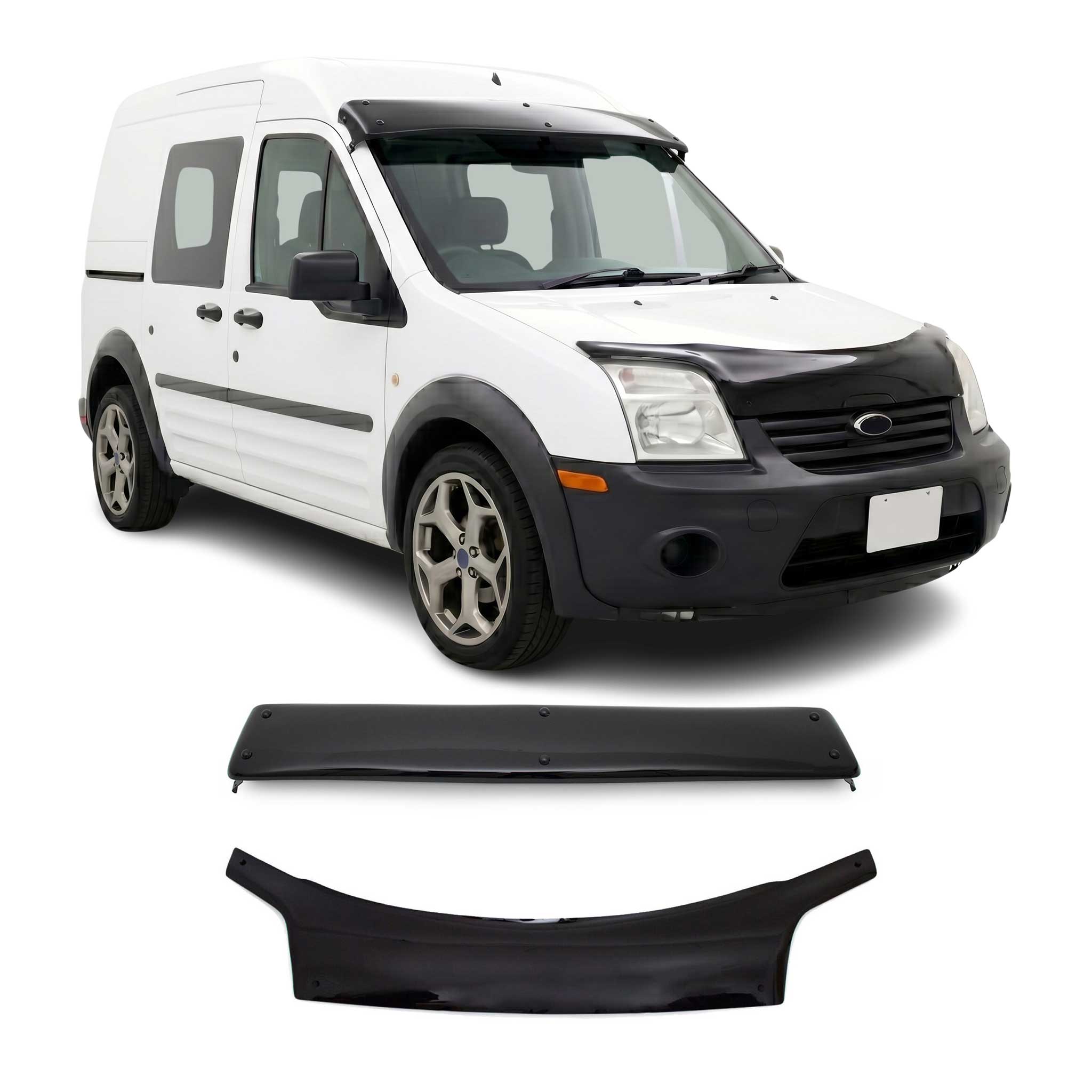 2002-2009 Ford Transit Connect Windshield Sun Visor & Bug Shield Deflector Kit 2Pcs Smoke