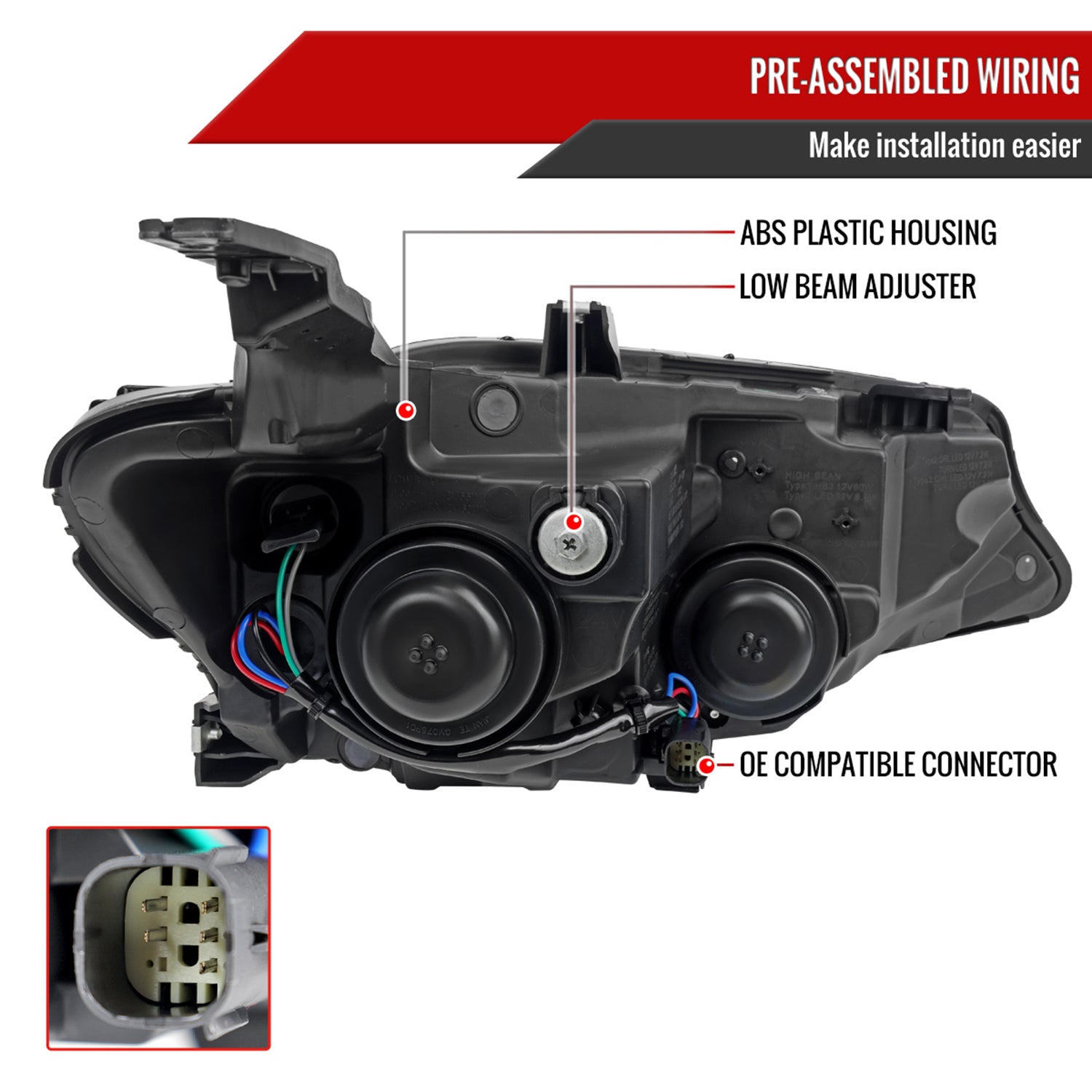 2019-2024 Chevy Malibu Factory Style Projector Headlight Matte Black/Smoke