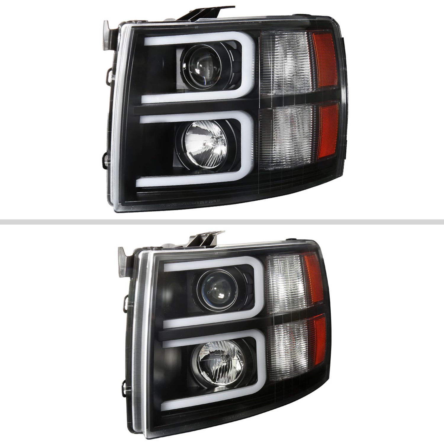 2007-2013 Chevy Silverado 1500 2500HD 3500HD Dual LED C-Bar Headlights Black