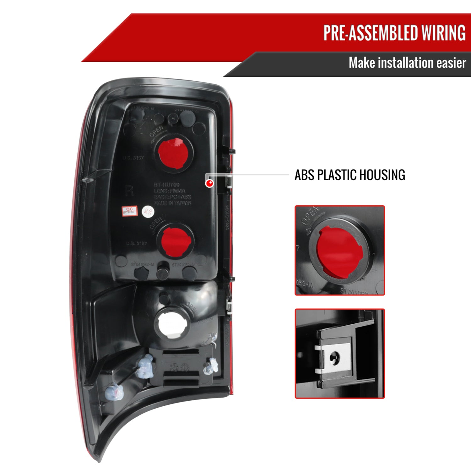 2000-2006 Chevy Suburban/Tahoe GMC Yukon/Yukon XL Tail Lights Chrome/Red Clear