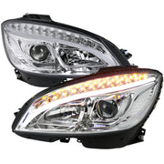 2008-2011 Mercedes W204 C Class Headlights LED Light Bar&LED Signal Chrome