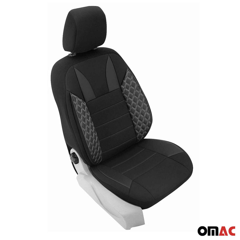 2x Front Car Seat Cover Protection Set PU Fabric Black with White Stitches