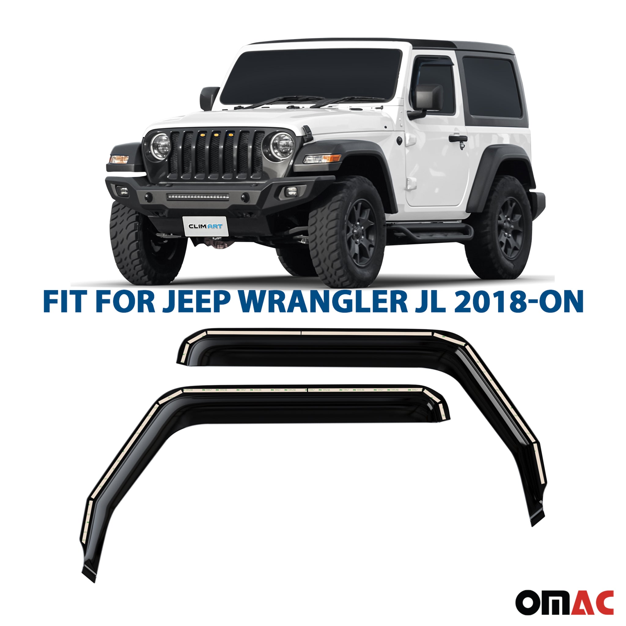 Clim Art Wind Deflectors for Jeep Gladiator 2020-2025 Shatterproof Dark Smoke 2x