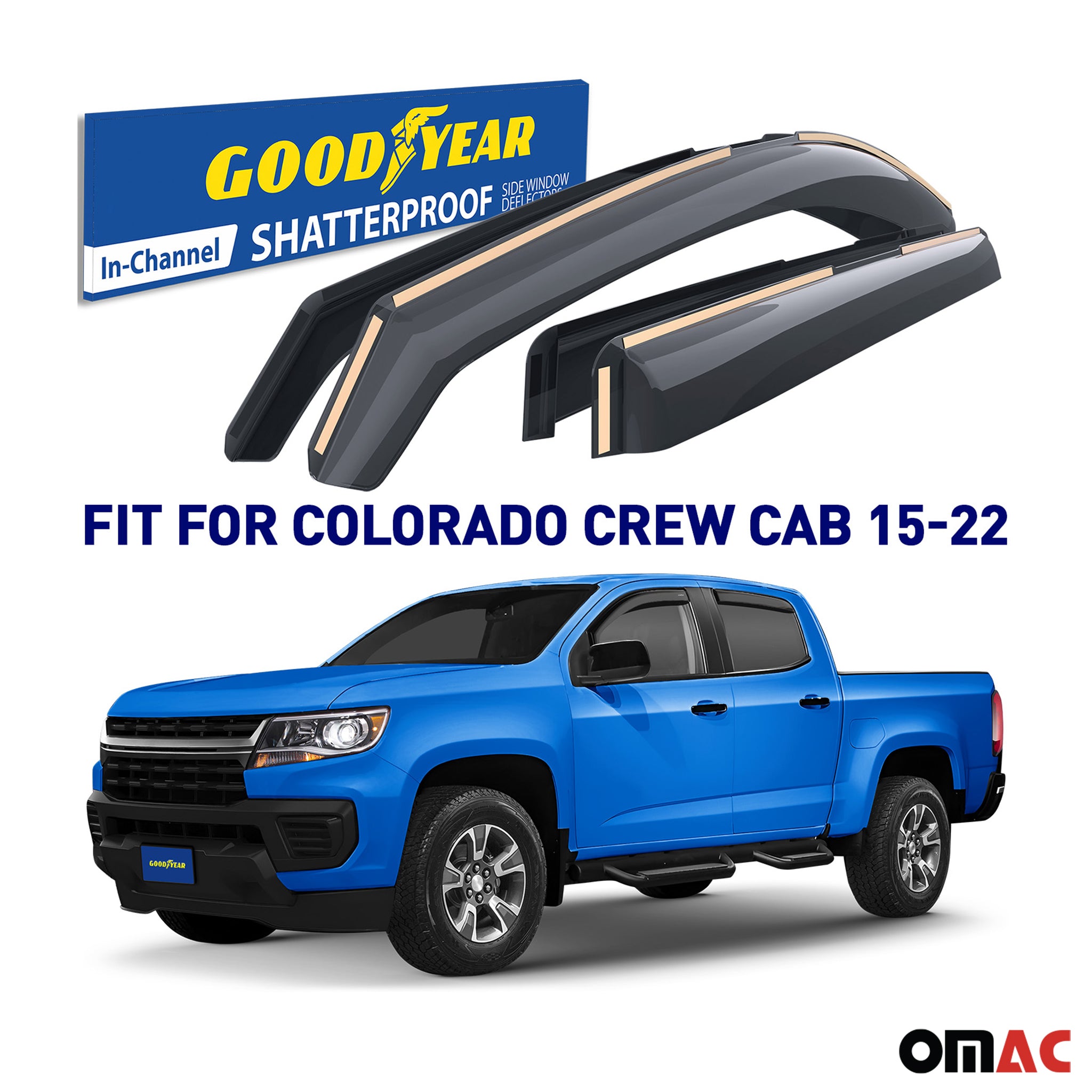 Goodyear Wind Deflectors for Chevrolet Colorado 2015-2022 Crew Сab Smoke 4 pcs