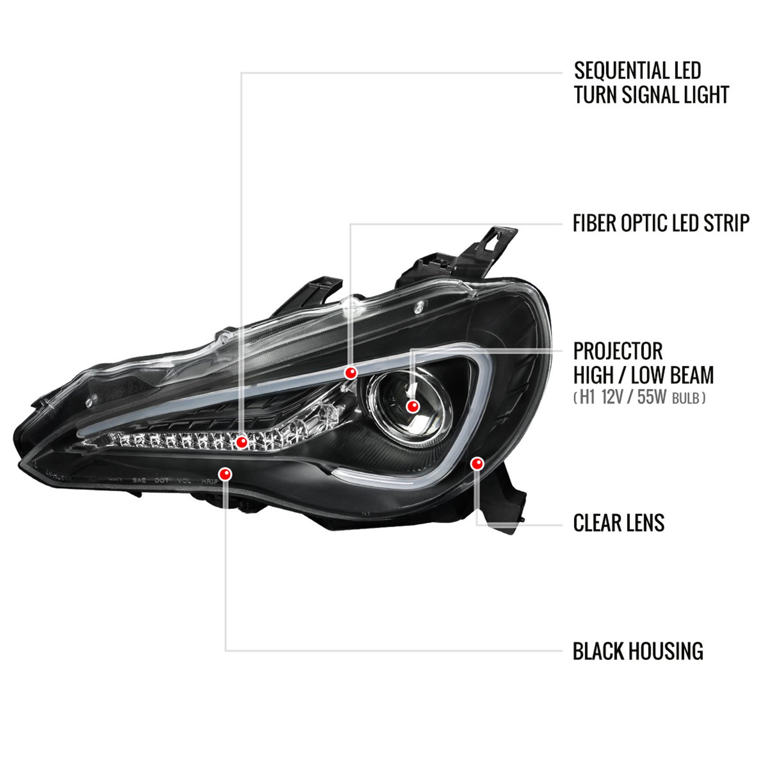 2012-2017 Toyota 86 Scion FR-S LED Bar Headlights Signal Lights Black