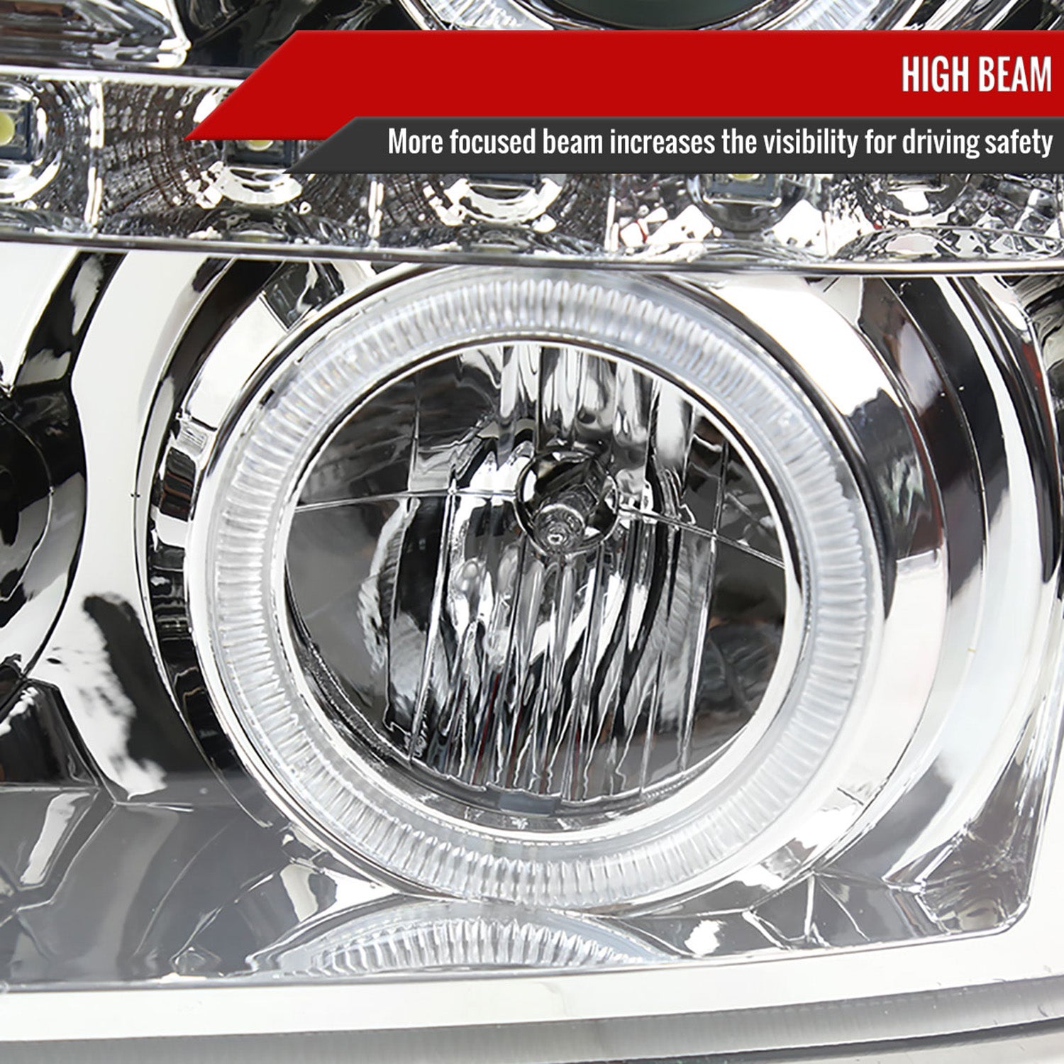 2002-2006 Cadillac Escalade Dual Halo Projector Headlights LED Light Chrome