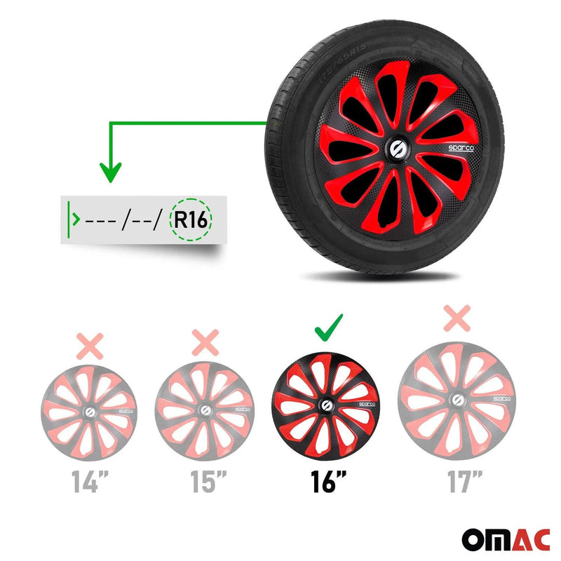 Sicilia Hub Caps Wheel Cover 16" Black Carbon & Red Full Set 4 pcs.