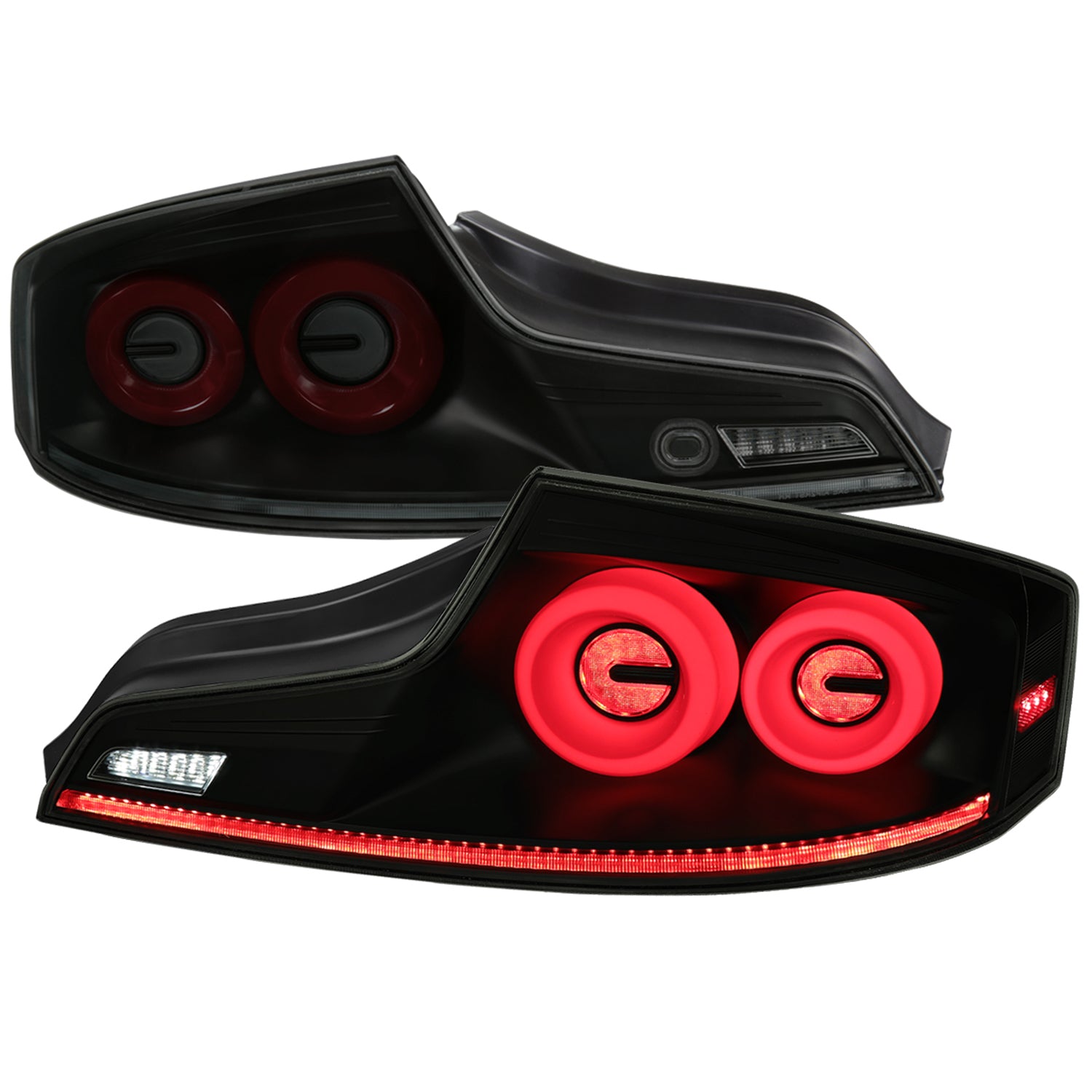 2003-2007 Infiniti G35 Coupe Red LED Halo Signal Tail Lights Matt Black/Smoke