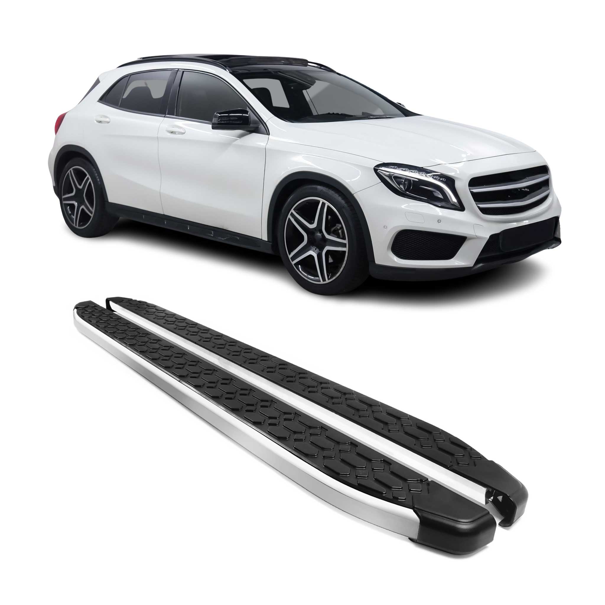 2015-2019 Mercedes GLA Class X156 Running Boards Side Steps Silver & Black
