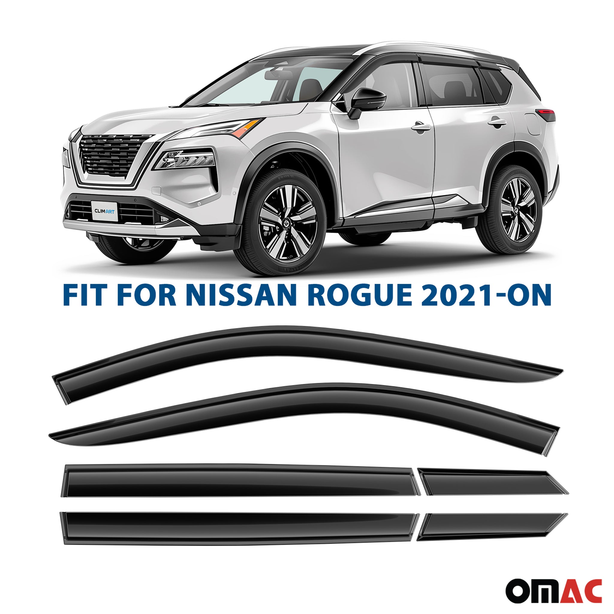 Clim Art Wind Deflectors for Nissan Rogue 2021-2025 Shatterproof Tape-On Dark 6x