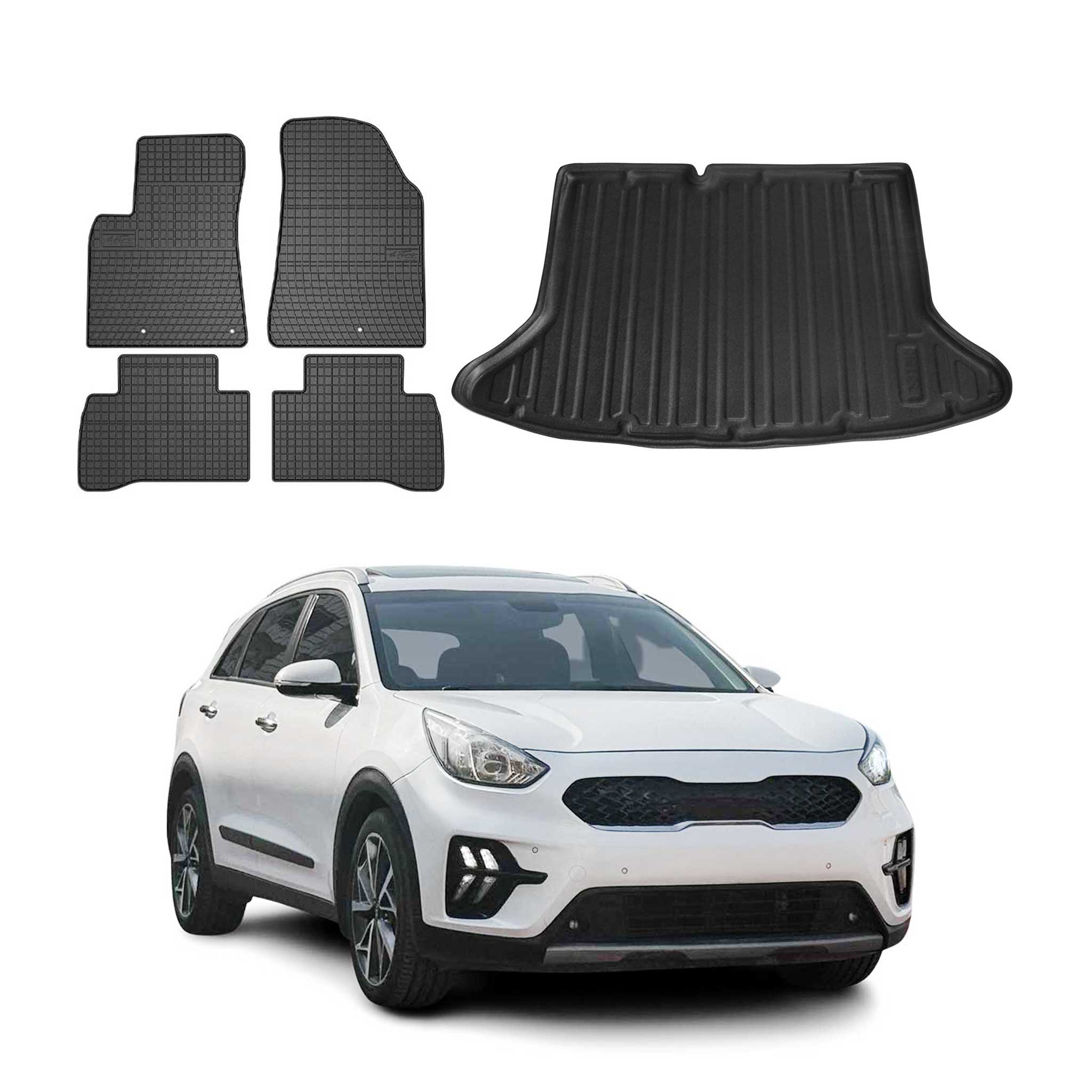 2017-2022 Kia Niro 1.gen Floor Mats & Cargo Liner Full Set All Weather Black