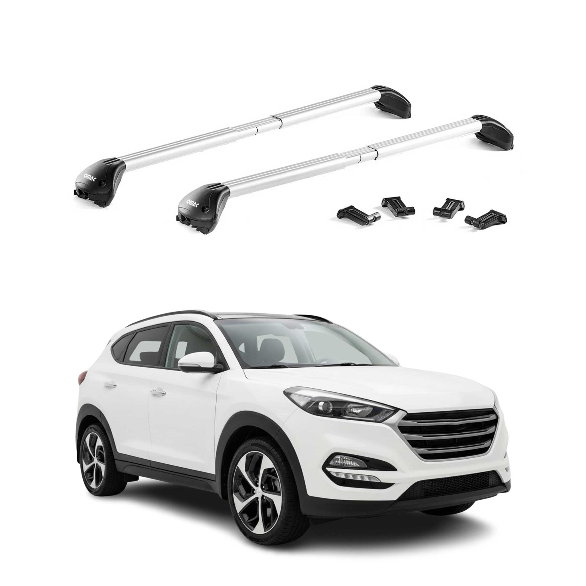 Roof Rack Cross Bars Carrier for Hyundai Tucson III 2016-17 Pre-FL Alu Silver 2x