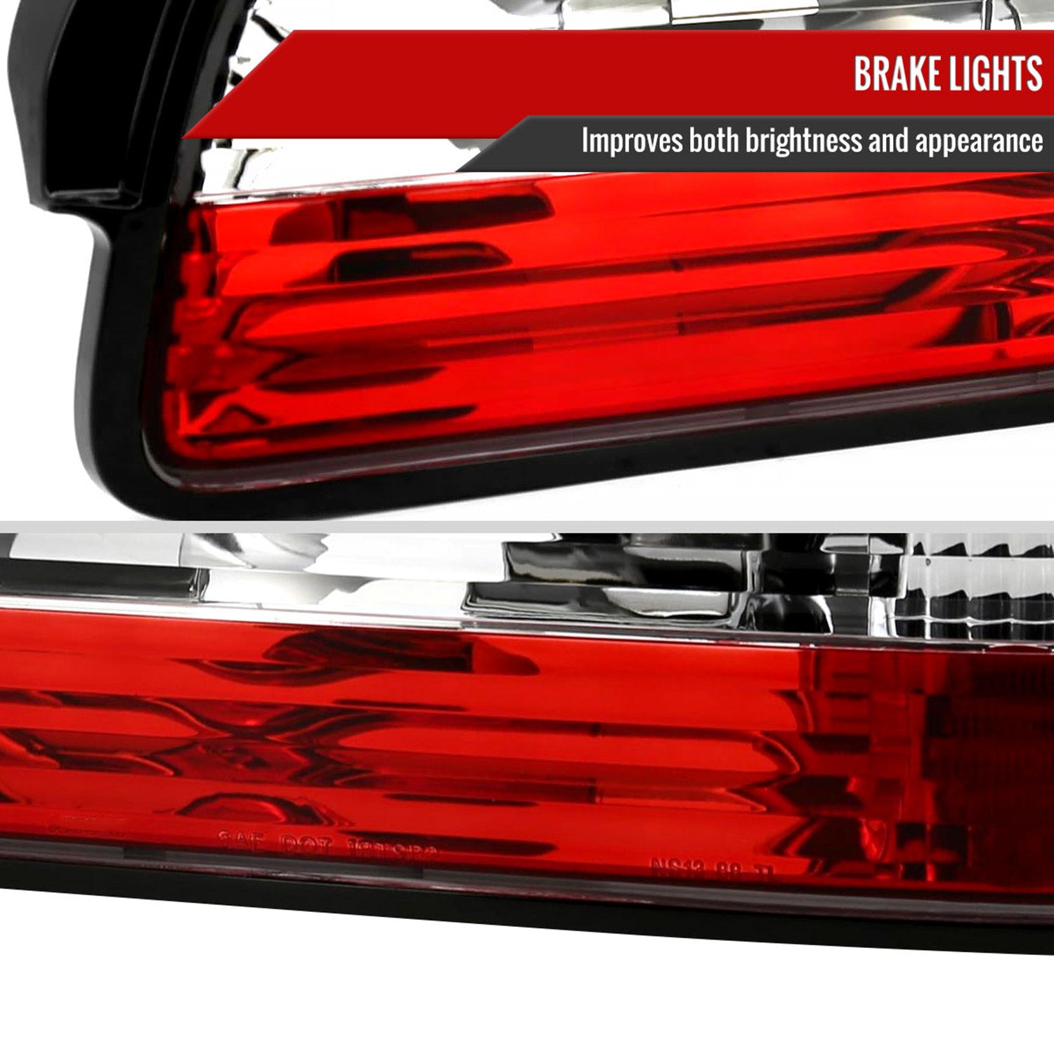 1989-1994 Nissan 240SX S13 Coupe Tail Lights Chrome Housing/Red Clear Lens