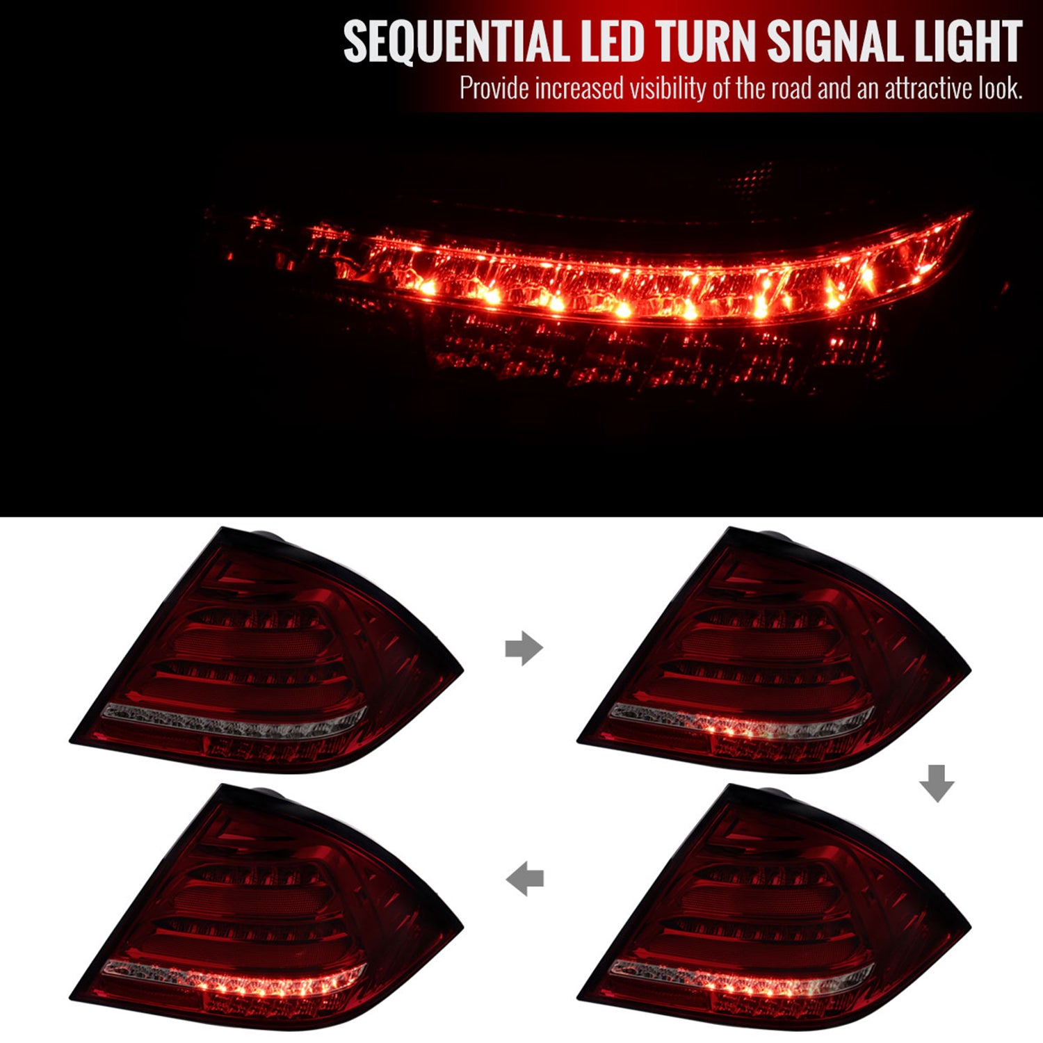 2001-2004 Mercedes Benz W203 C-Class Signal LED Tail Lights Chrome/Red Smoke