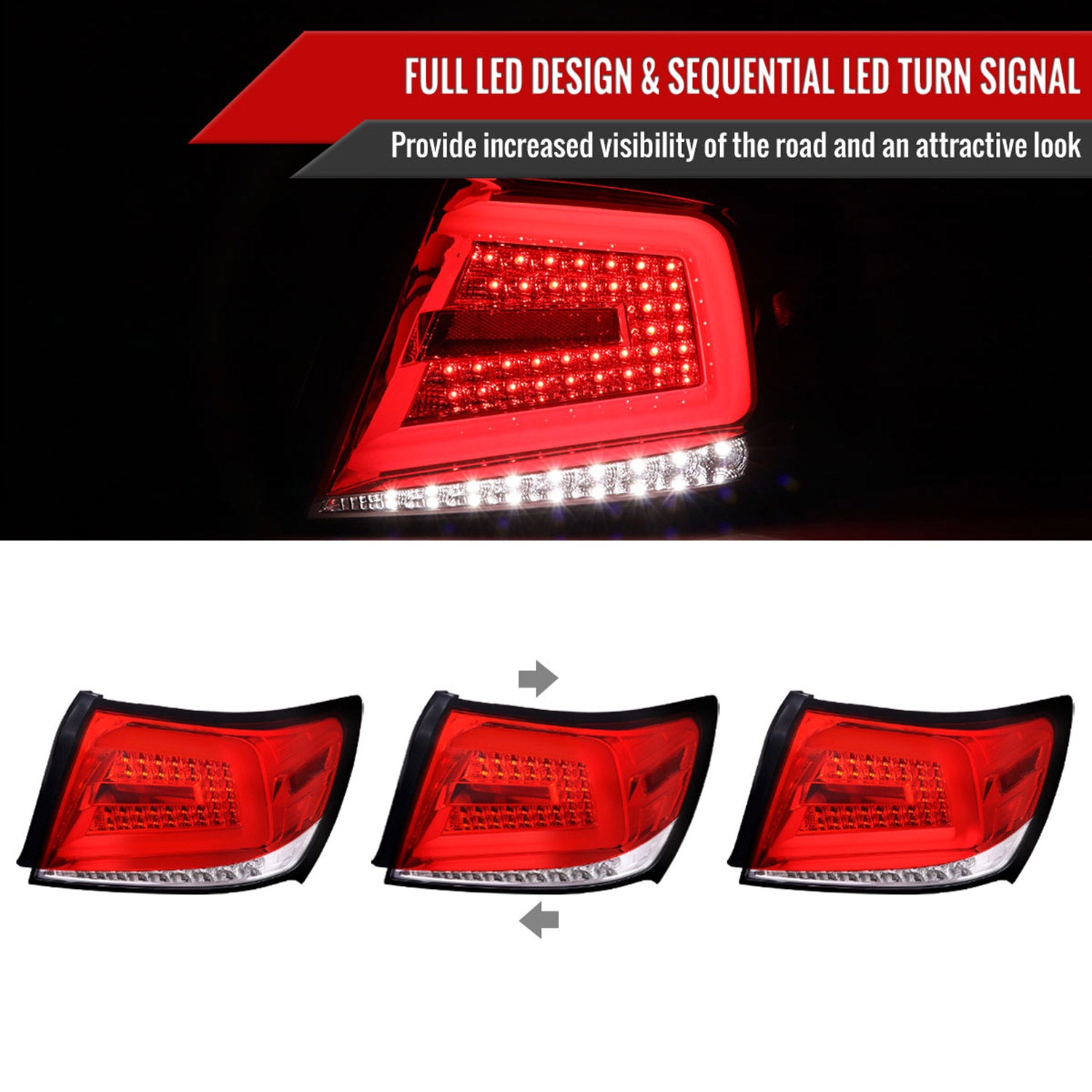 2008-2014 Subaru Impreza WRX/STI LED Bar Turn Signal Tail Lights Chrome/Red