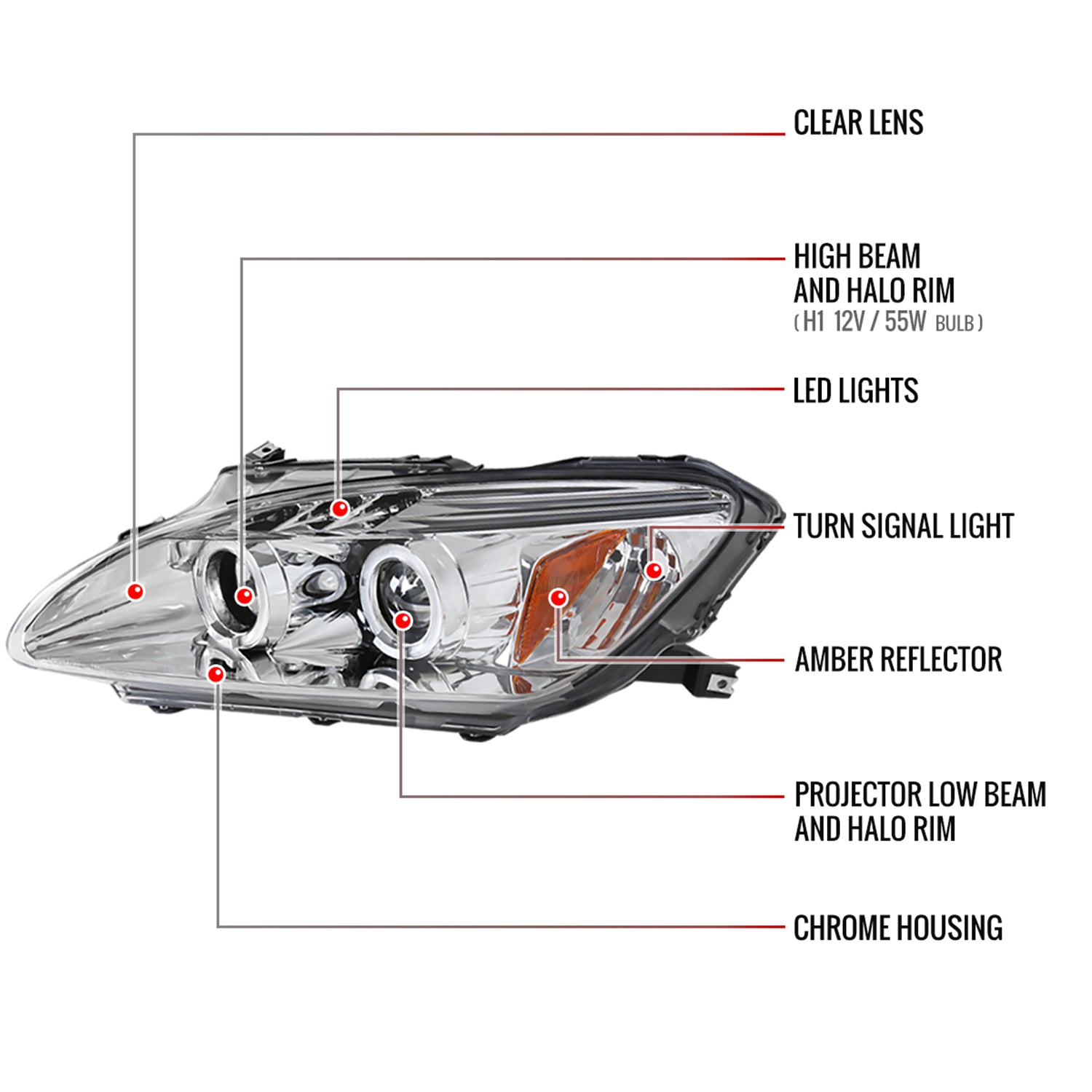 2000-2003 Honda S2000 AP1 Dual Halo Projector Headlights Chrome/Clear Lens