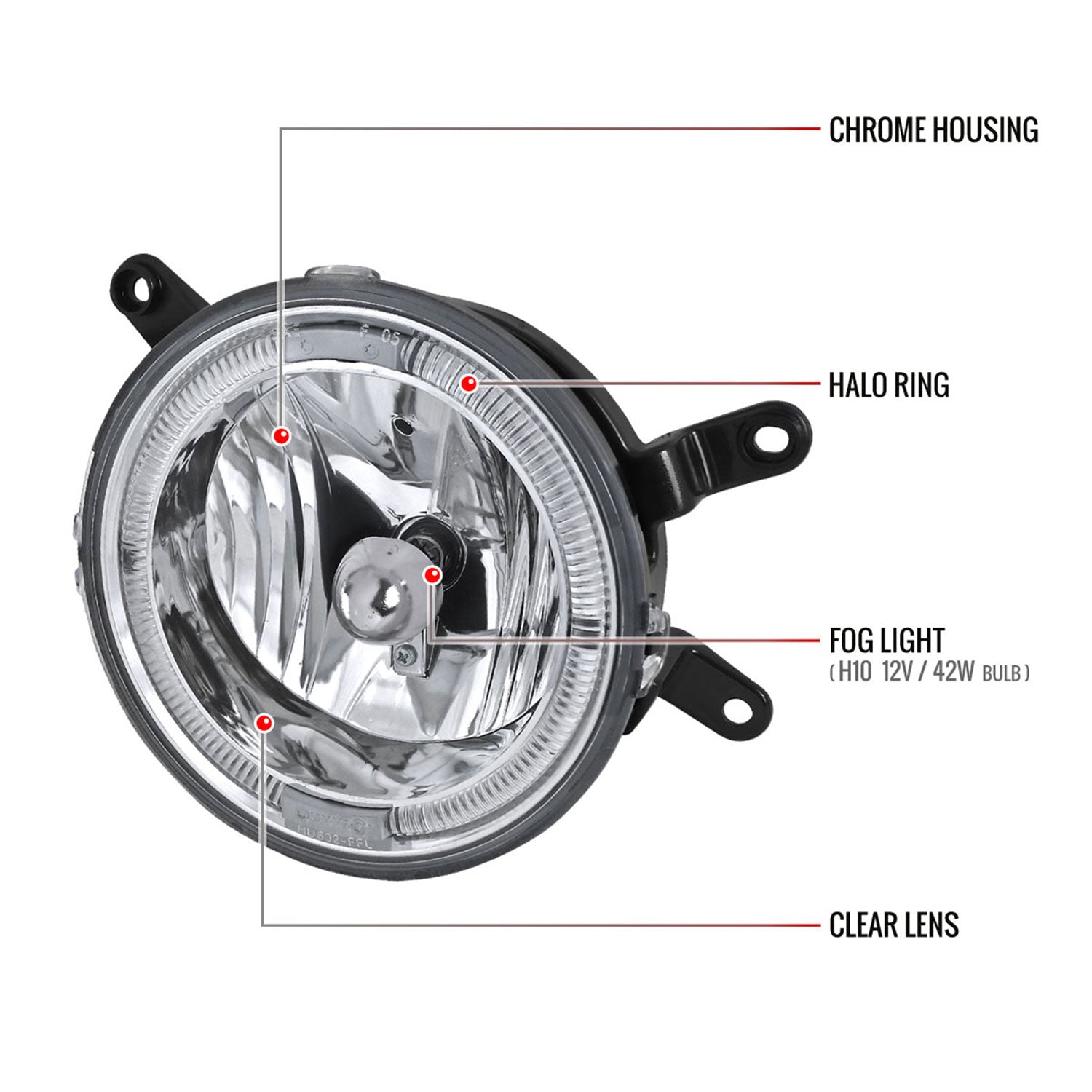 2005-2009 Ford Mustang GT Deluxe/Premium H10 Halo Ring Fog Lights Chrome/Clear