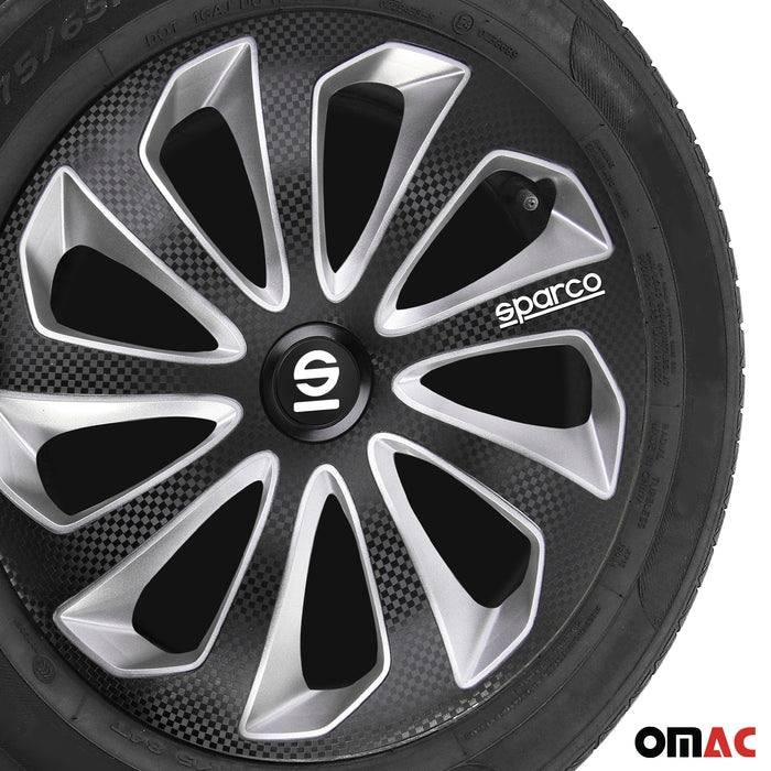 14" Sparco Sicilia Wheel Covers Hubcaps Black Carbon Silver 4 Pcs