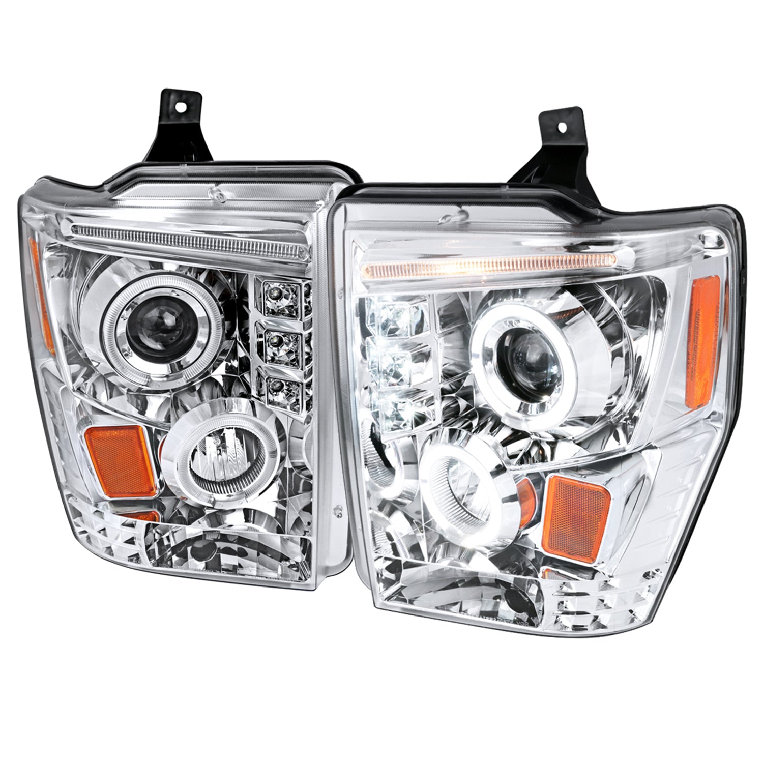 2008-2010 Ford F-250 F-350 F-450 Dual Halo Projector Headlights Chrome/Clear