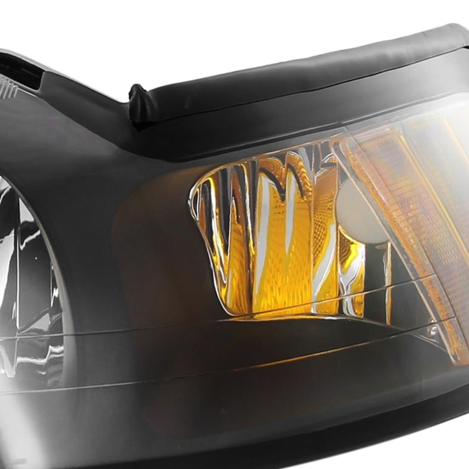 1999-2004 Ford Mustang Factory Headlights w/Amber ReflectorsMatte Black/Clear