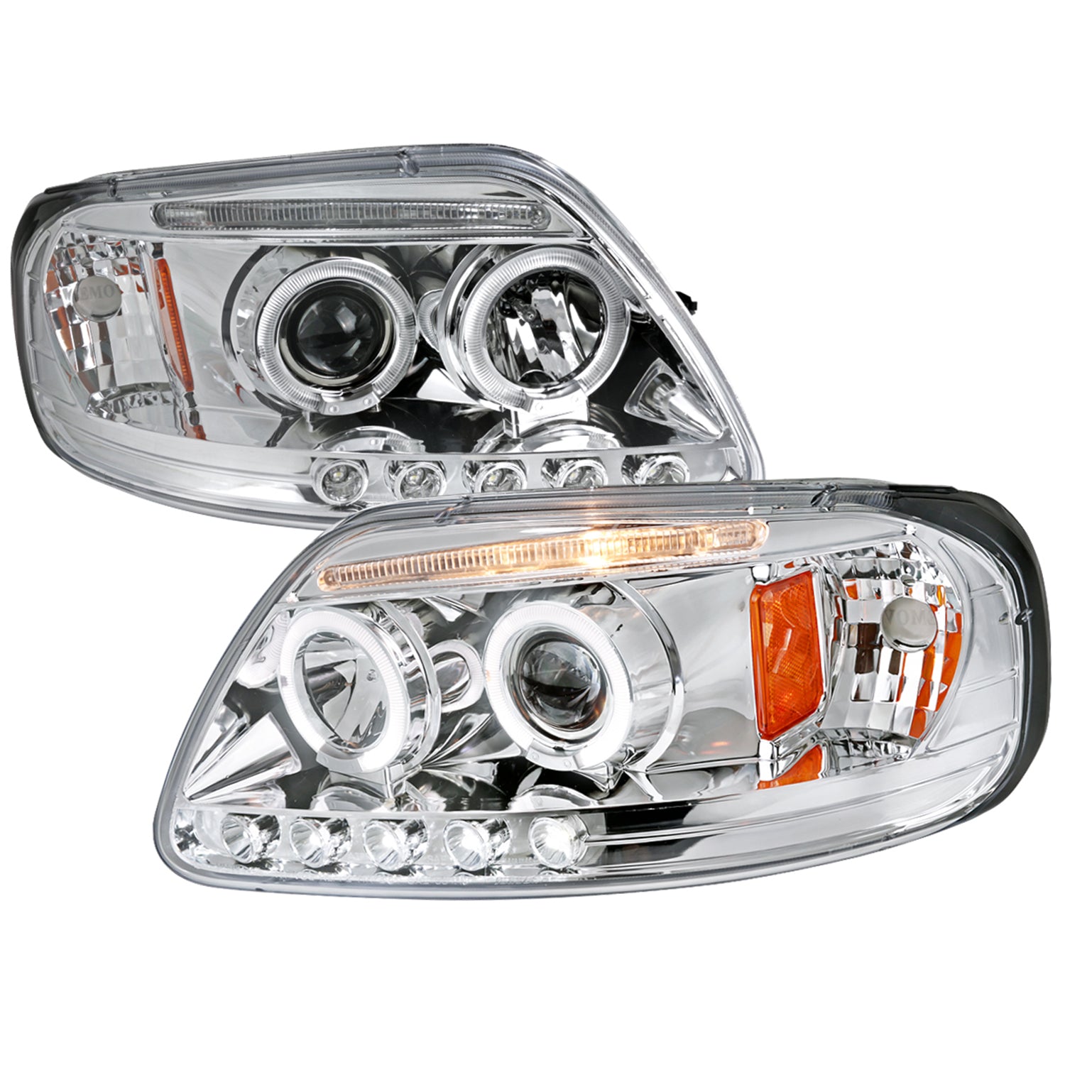 1997-2004 Ford F-150 / 97-2002 Expedition Dual Halo Projector Headlights Chrome