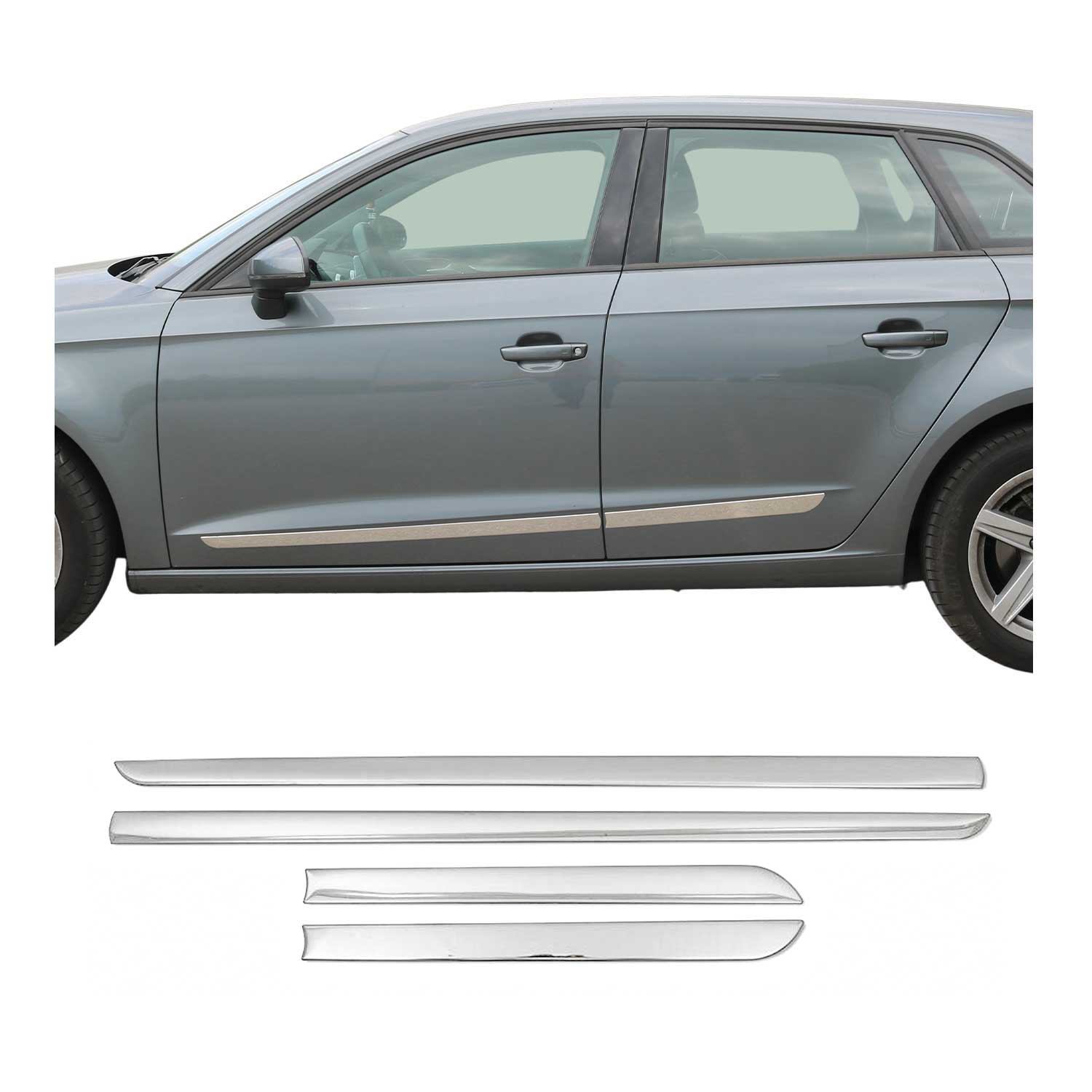 Ford Side Door Molding Trim Skirt Garnish Stainless Steel Gloss 4Pcs