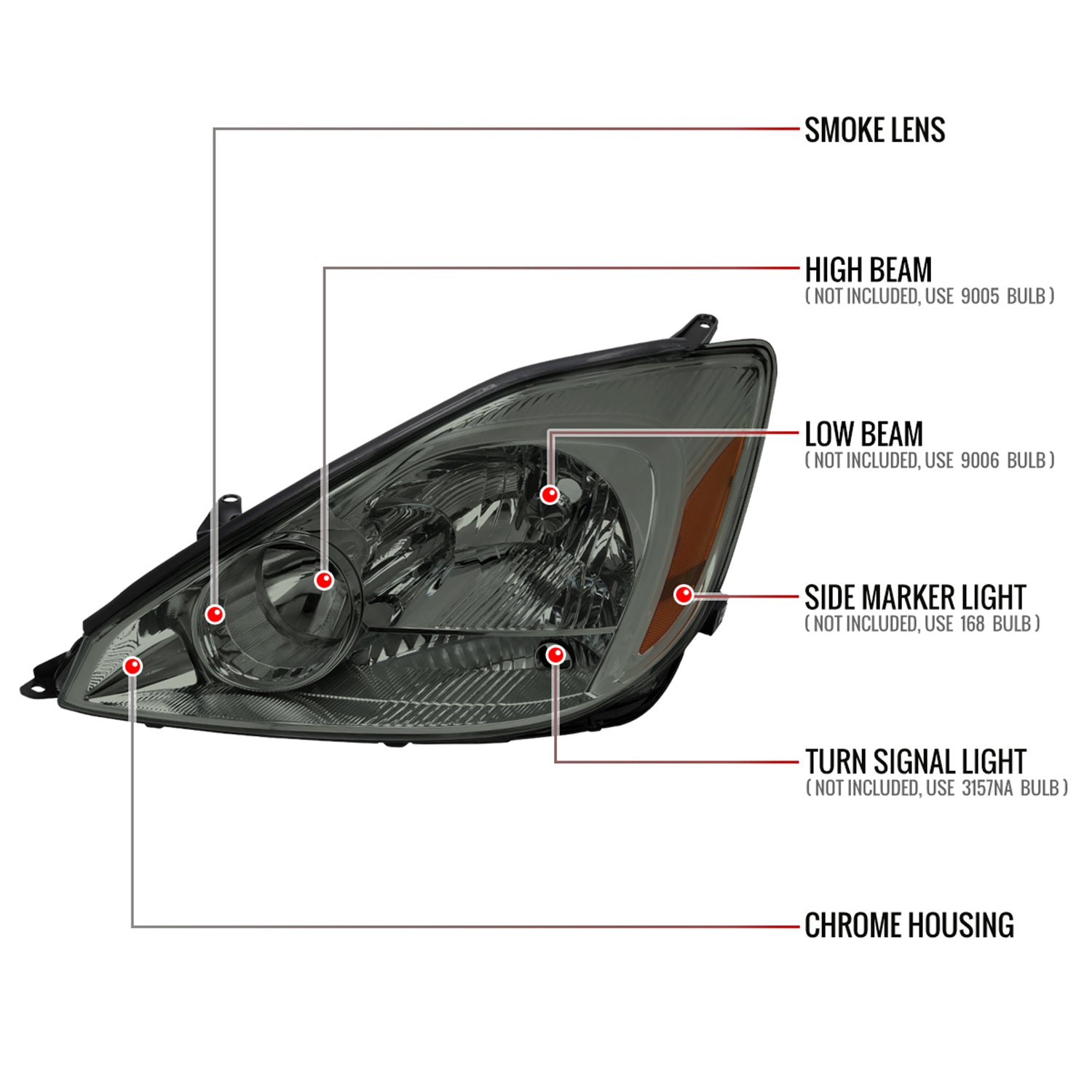 2004-2005 Toyota Sienna Factory Headlights w/Amber Reflector Chrome/Smoke
