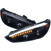 2015-2018 Ford Focus LED Sequential Signal Projector Headlights Black/Smoke