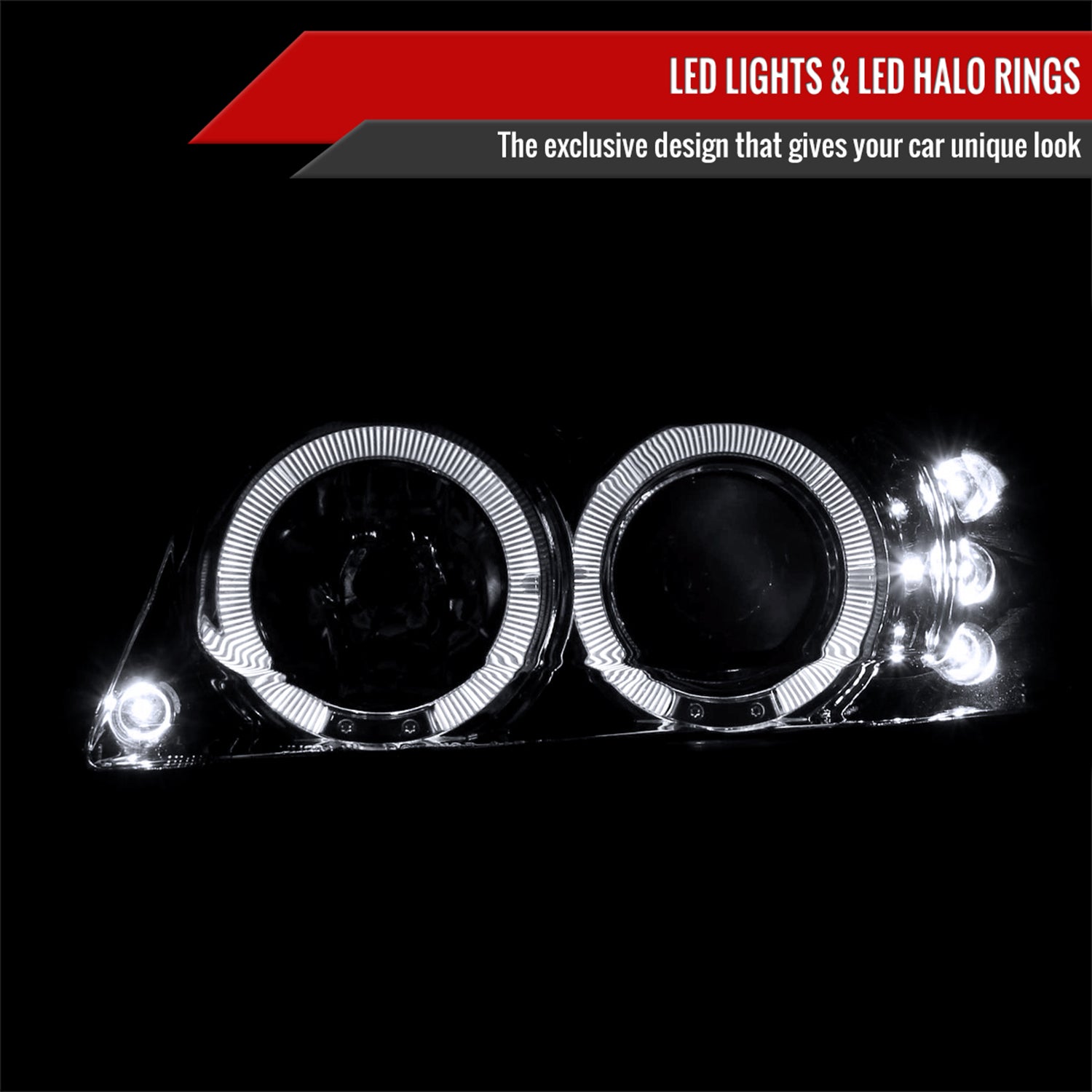 1999-2004 Ford Mustang Dual Halo Projector Headlights Chrome/Clear Lens