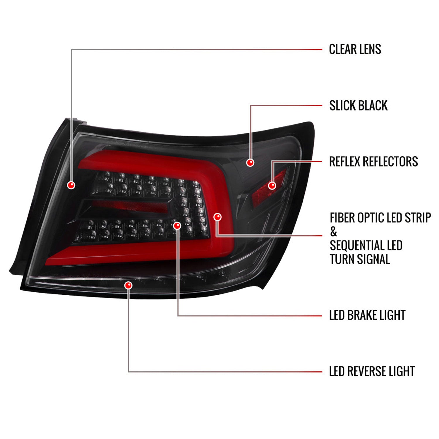 2008-2014 Subaru Impreza WRX/STI LED Turn Signal Tail lights Jet Black/Clear