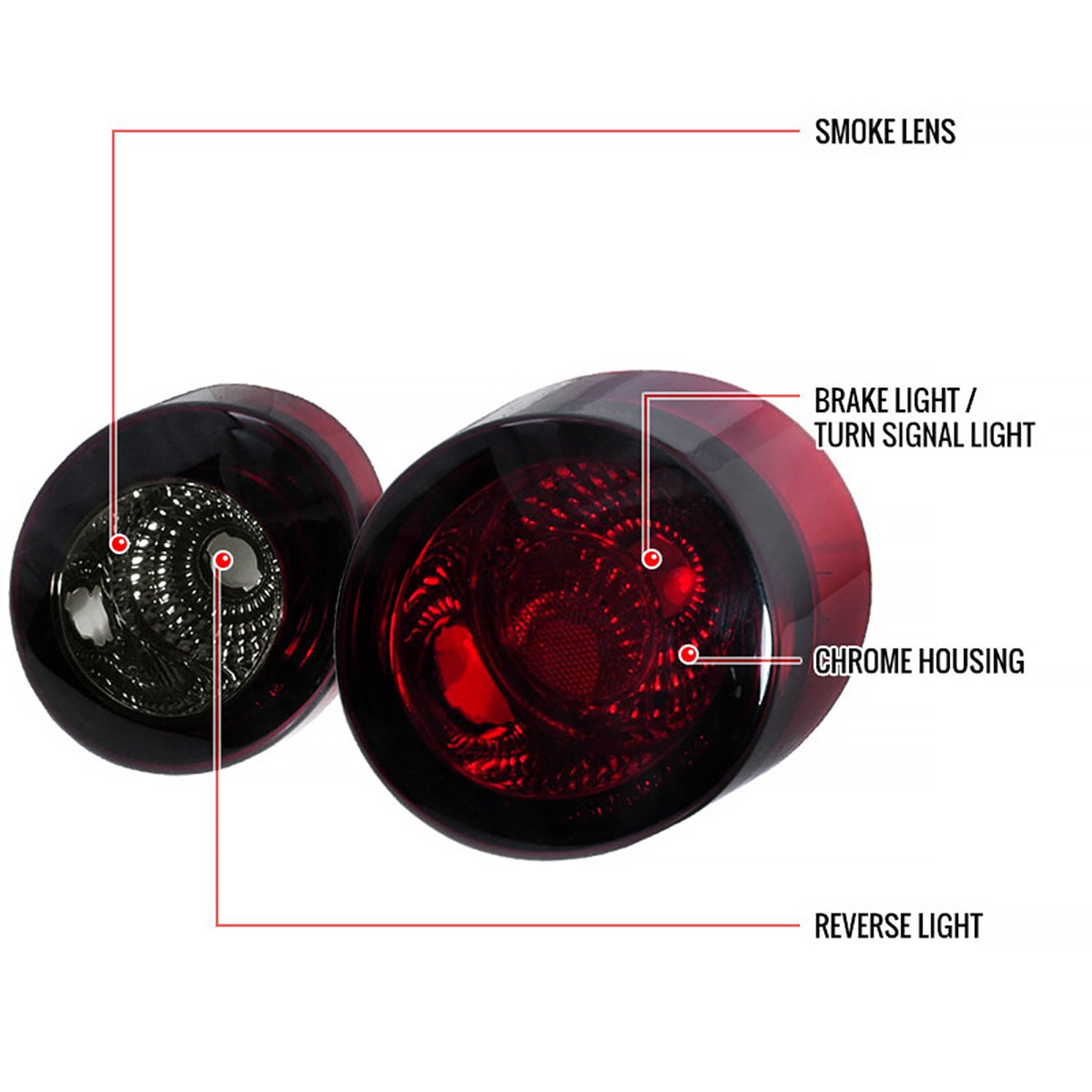2005-2010 Chevy Cobalt Tail Lights & Trunk Reverse Lights Chrome/Red Smoke