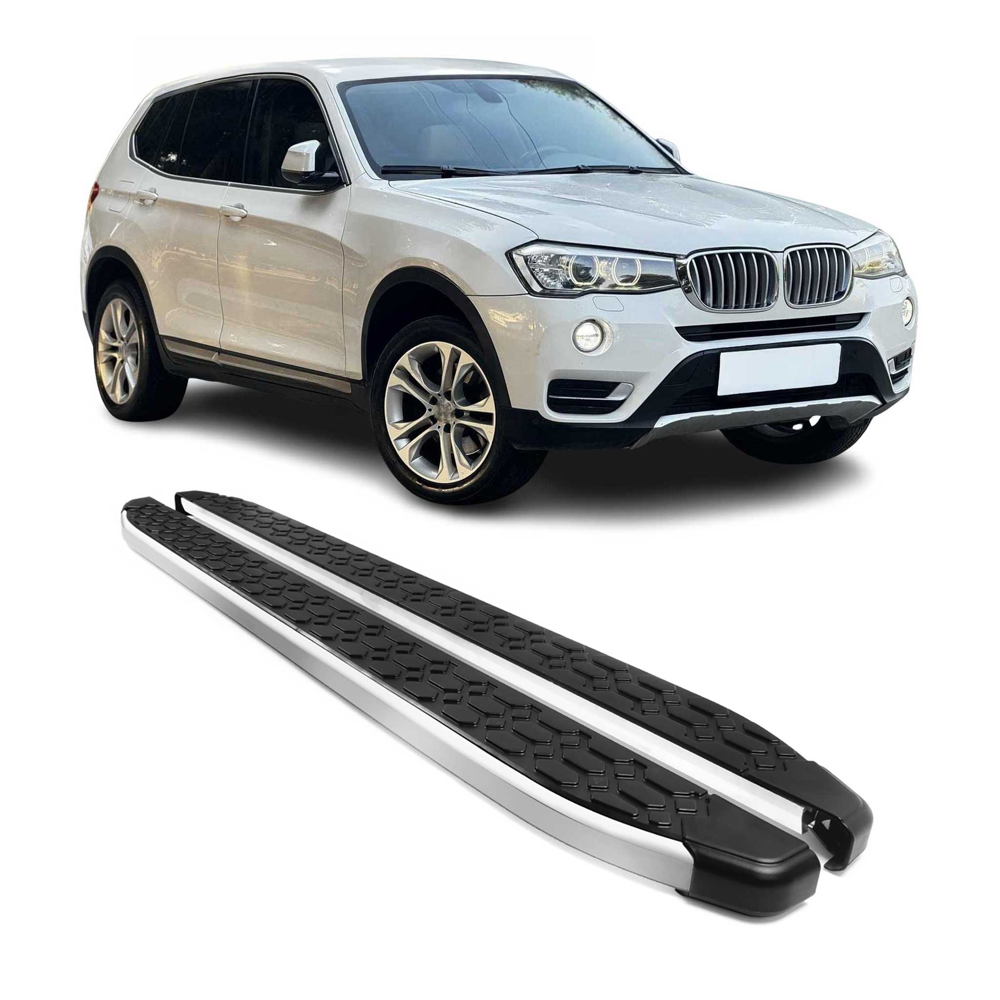 2011-2017 BMW X3 F25 Running Boards Side Steps Silver & Black