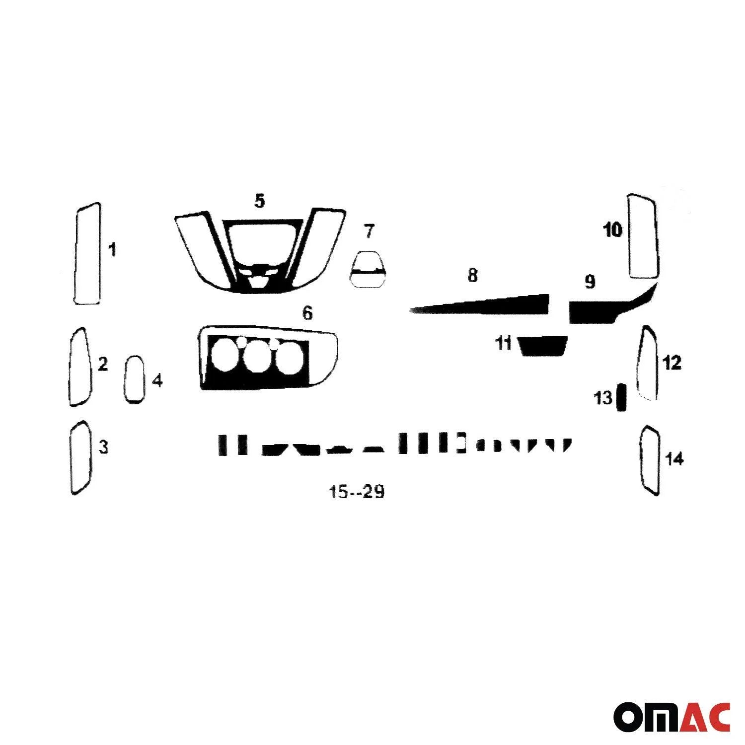 2015-2020 Ford Transit Carbon Look Dashboard Console Trim Kit 30 Pcs