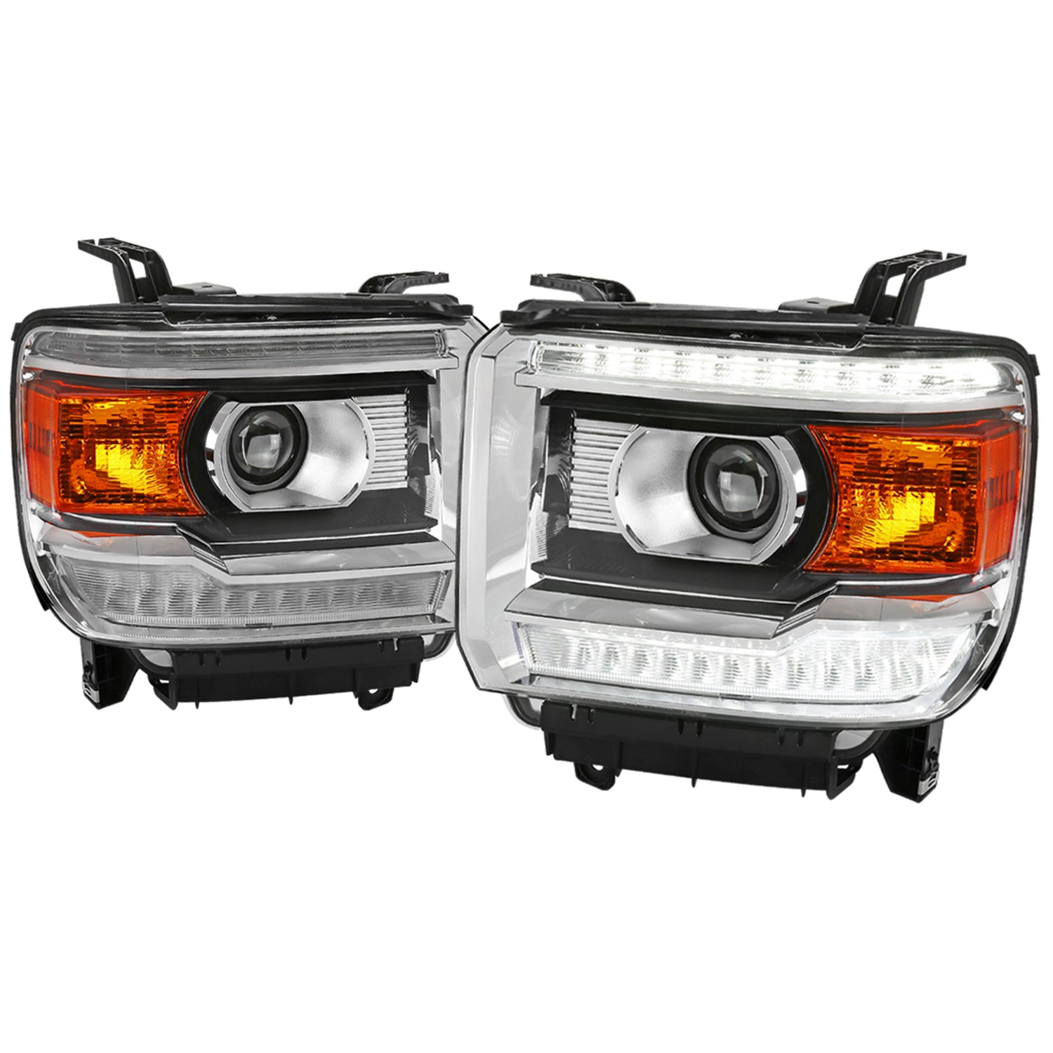 2014-2019 GMC Sierra LED Light Strip Projector Headlights Chrome/Clear Lens