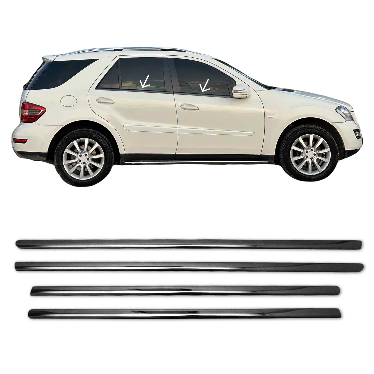 2005-2011 Mercedes M Class W164 Window Molding Trim Streamer Stainless Steel Dark 4x