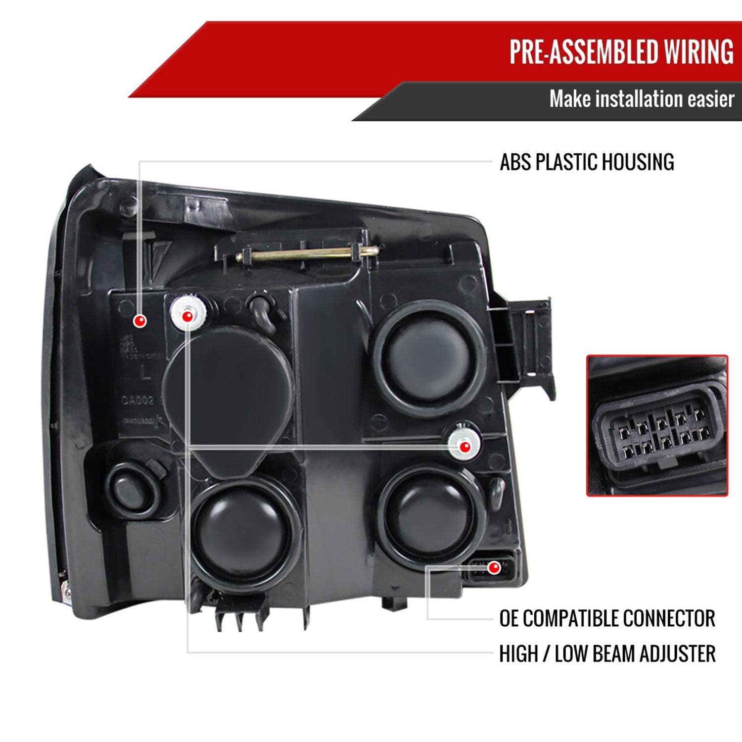 2002-2006 Cadillac Escalade Dual Halo Projector Headlights SMD LED Light Smoke